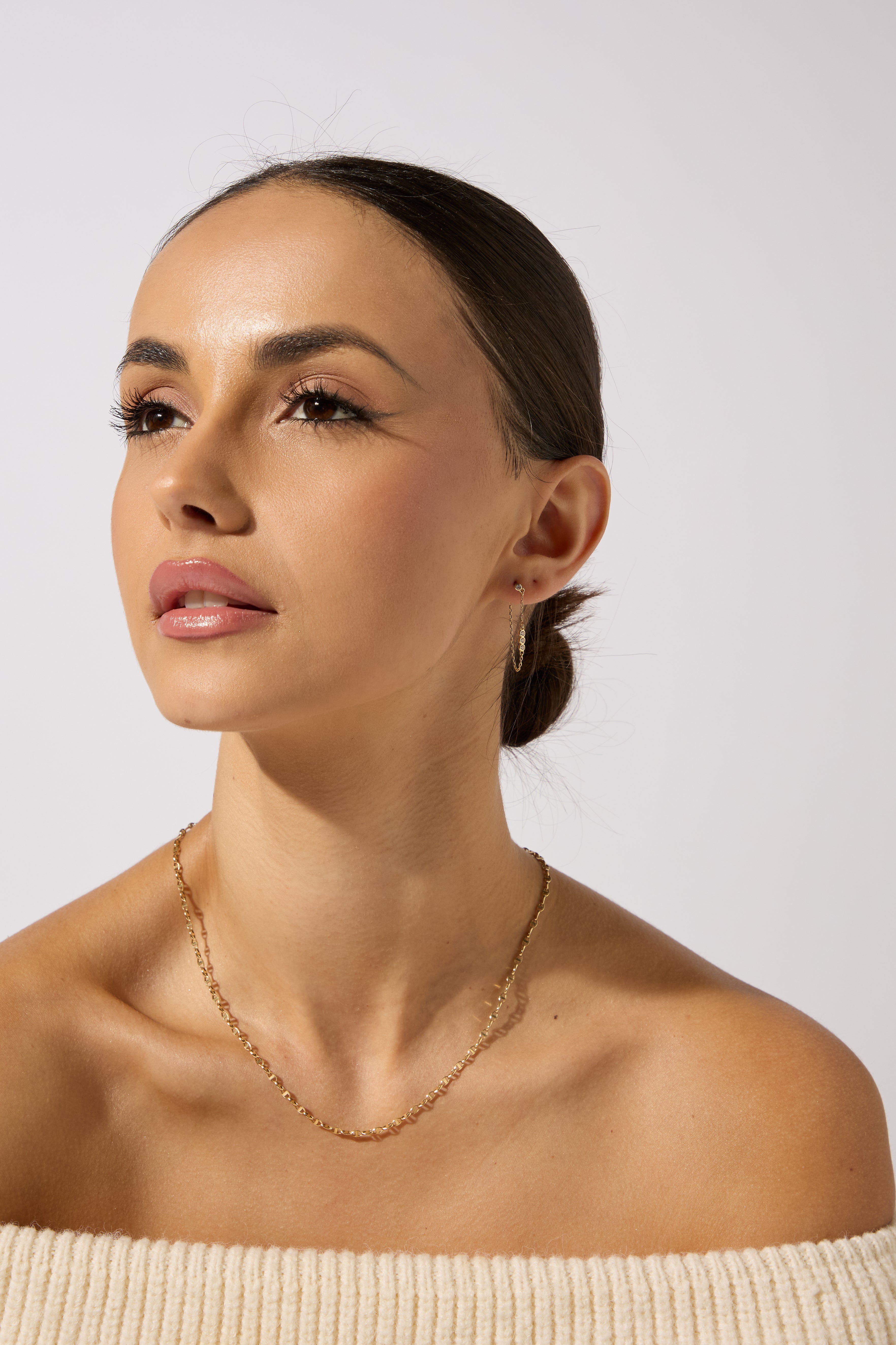 9ct Yellow Gold CZ Trilogy Shoulder Duster Chain Drop Earrings