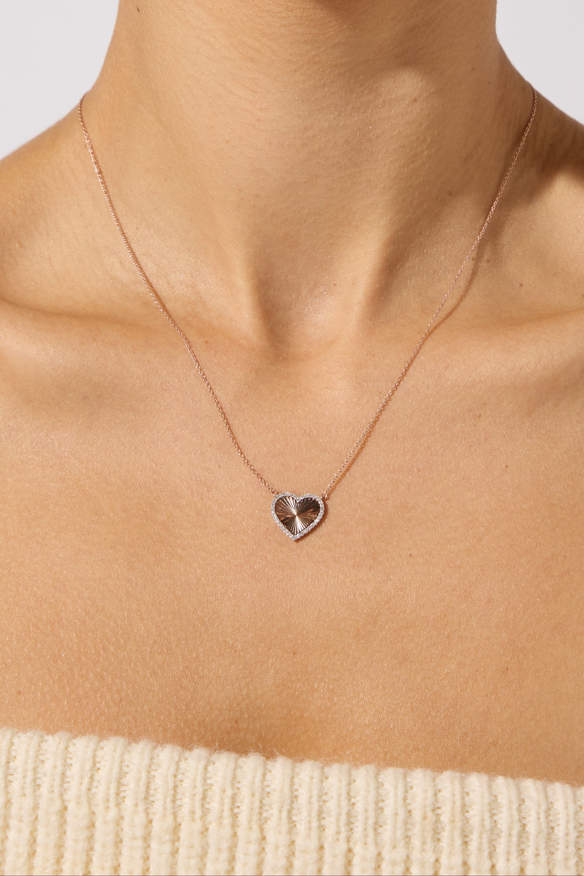 9ct Rose Gold Diamond Heart Pendant Necklace