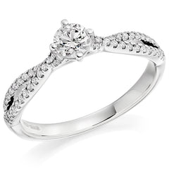 0.33ct Center Round Brilliant Cut Solitaire with Diamond Set Shoulders Split Shoulders