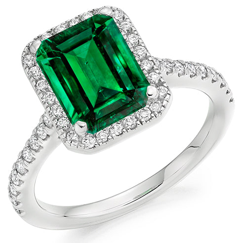 Platinum Emerald & G Si Diamond Cluster Engagement Ring
