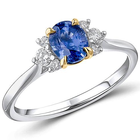 Platinum Blue Sapphire & G Si Diamond Cluster Engagement Ring