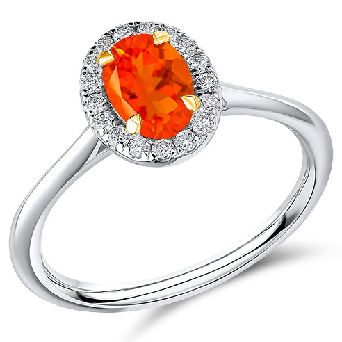 Platinum Fire Opal & G Si Diamond Cluster Engagement Ring