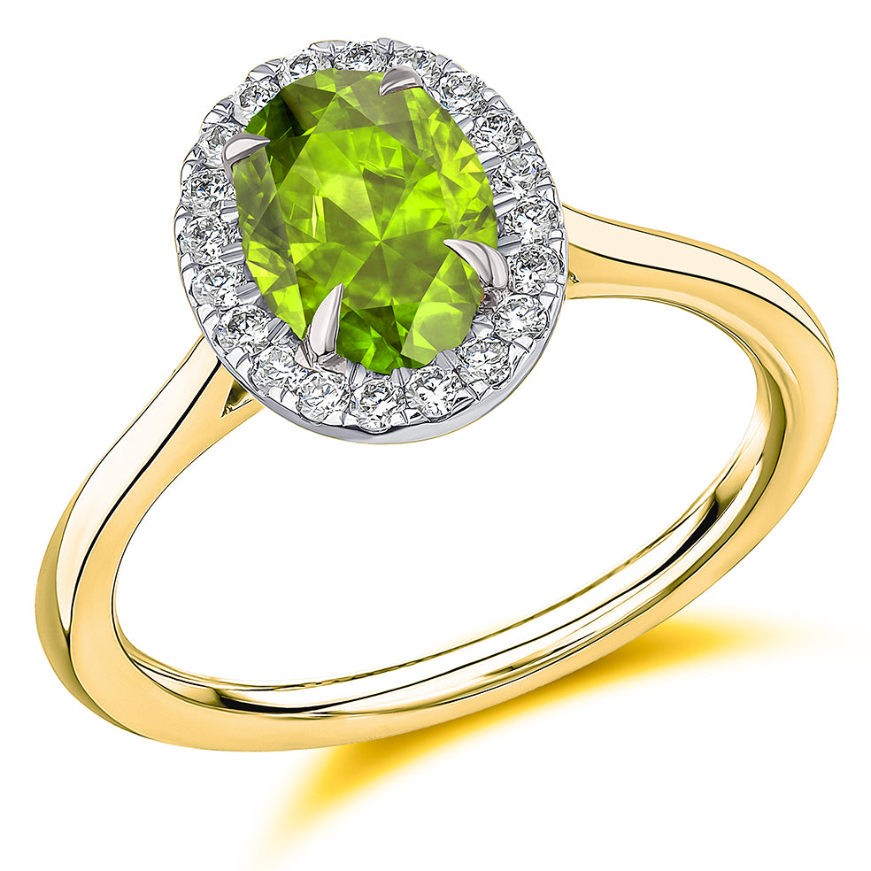 18ct Yellow Gold & Platinum Peridot & G Si Diamond Cluster Engagement Ring