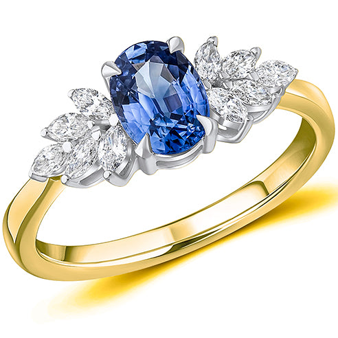 18ct Yellow Gold & Platinum Blue Sapphire & G Si Diamond Engagement Ring