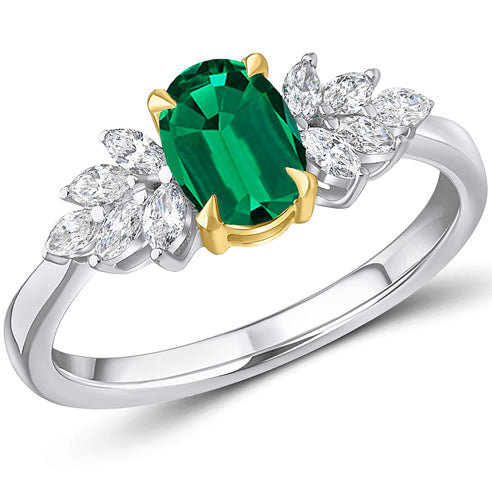 Platinum Emerald & G Si Diamond Engagement Ring