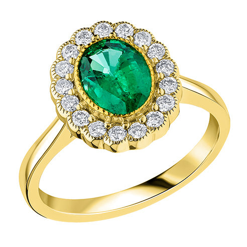 18ct Yellow Gold Emerald & G Si Diamond Cluster Engagement Ring