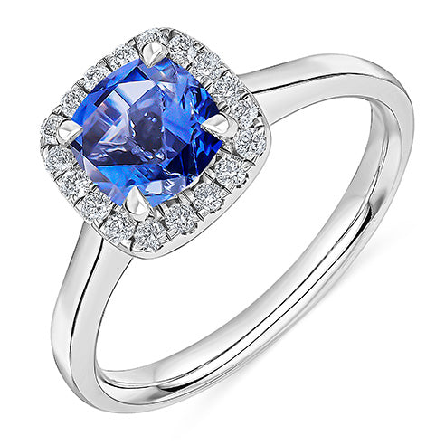 Platinum Blue Sapphire & G Si Diamond Cluster Engagement Ring