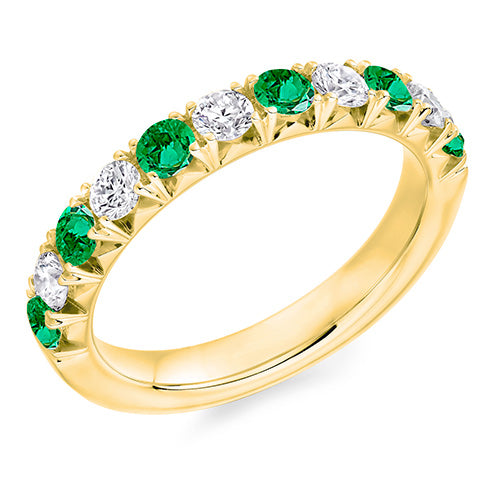 18ct Yellow Gold & Emerald Natural G Si Diamond Half Eternity Ring