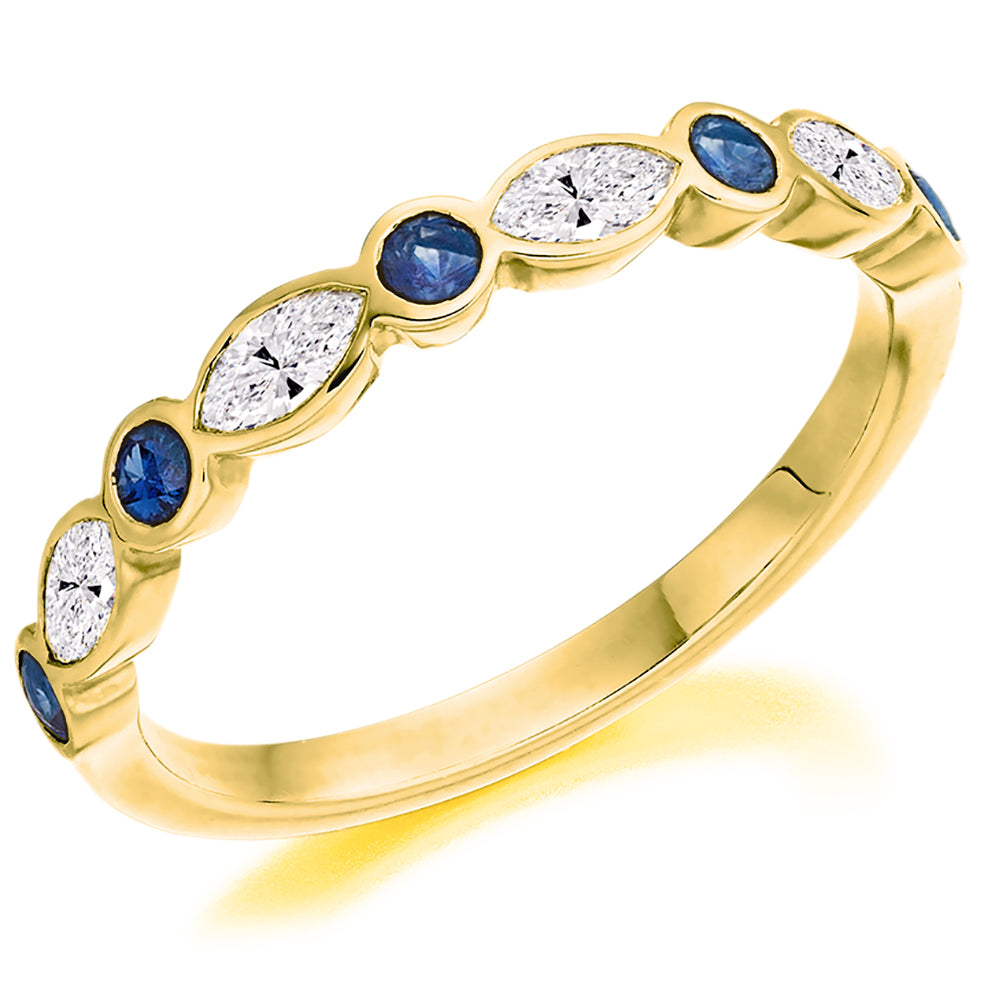 9ct Yellow Gold Blue Sapphire & F/G VS Natural Diamond Half Eternity Ring