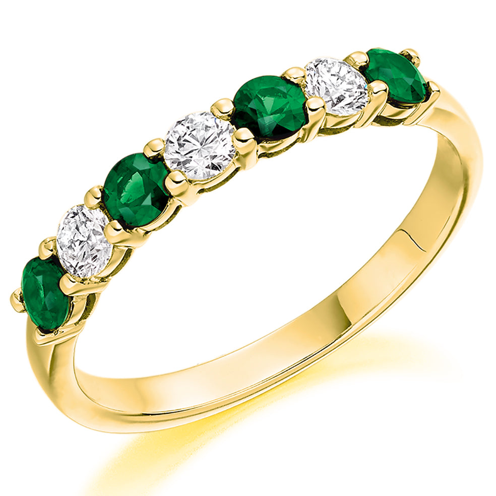 18ct Yellow Gold & Emerald Natural G Si Diamond Half Eternity Ring
