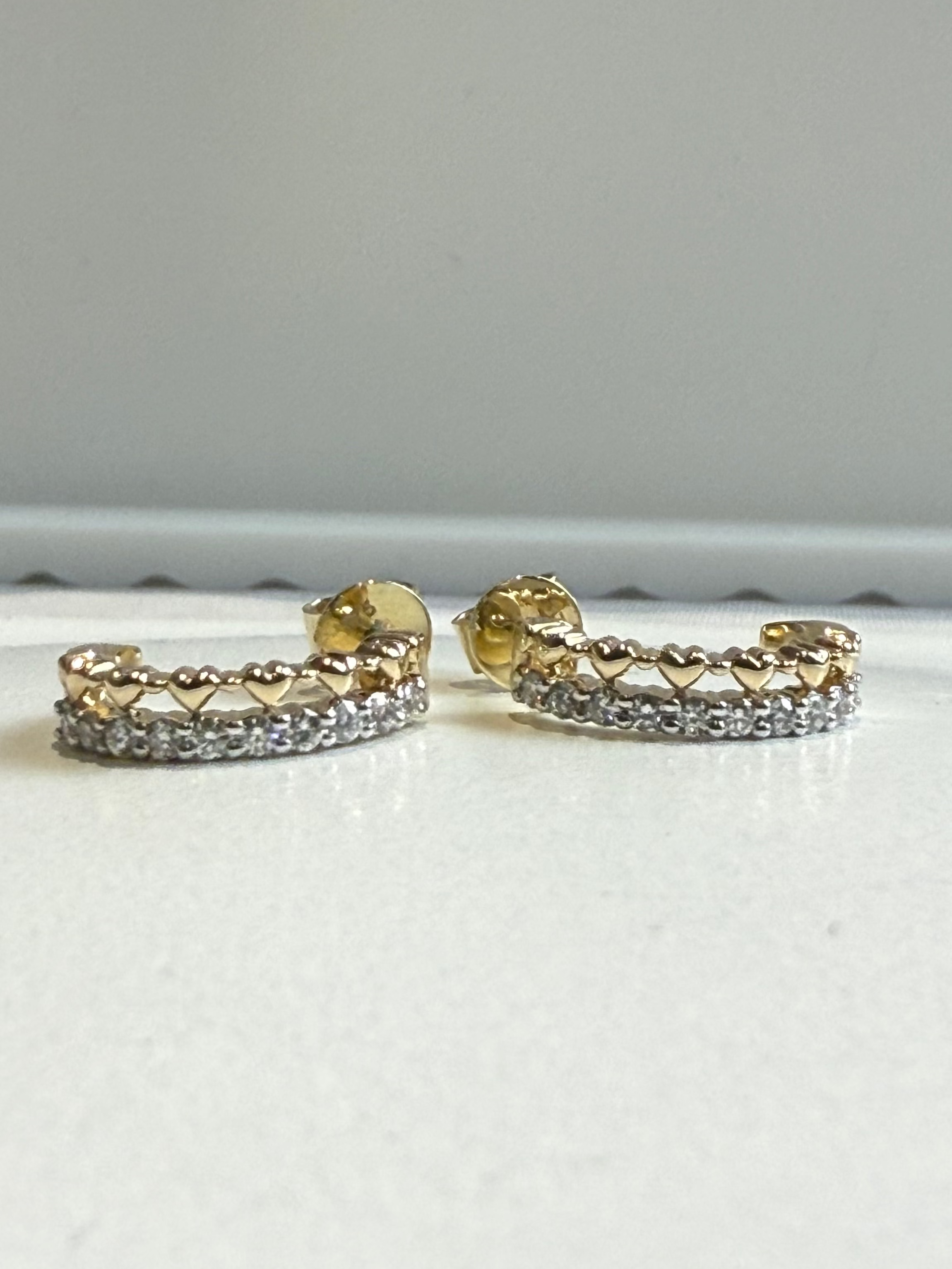 9ct Yellow Gold Diamond And Mini Heart Earrings