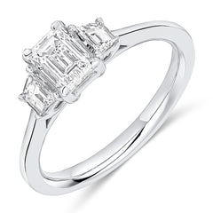Diamond Emerald Cut 0.70ct Trilogy Set with Plain Shoulders