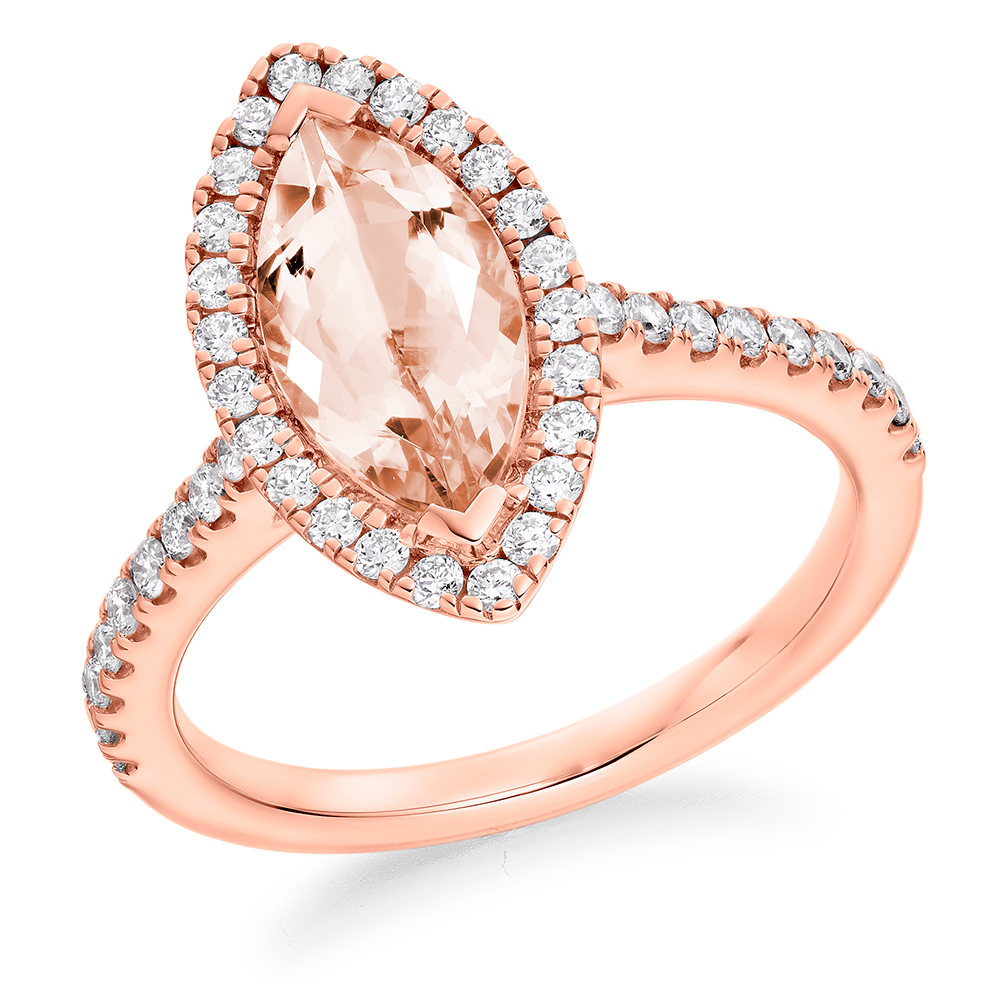 18ct Rose Gold Morganite & G Si Diamond Cluster Engagement Ring