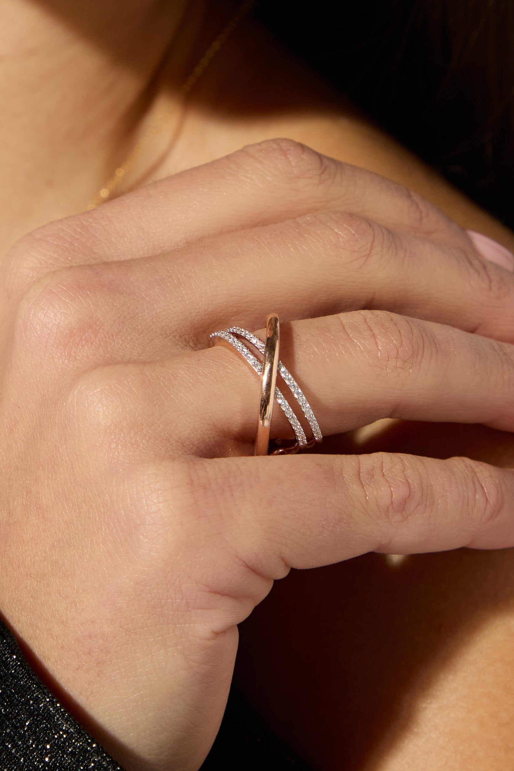 9ct Rose Gold Diamond Criss Cross Ring