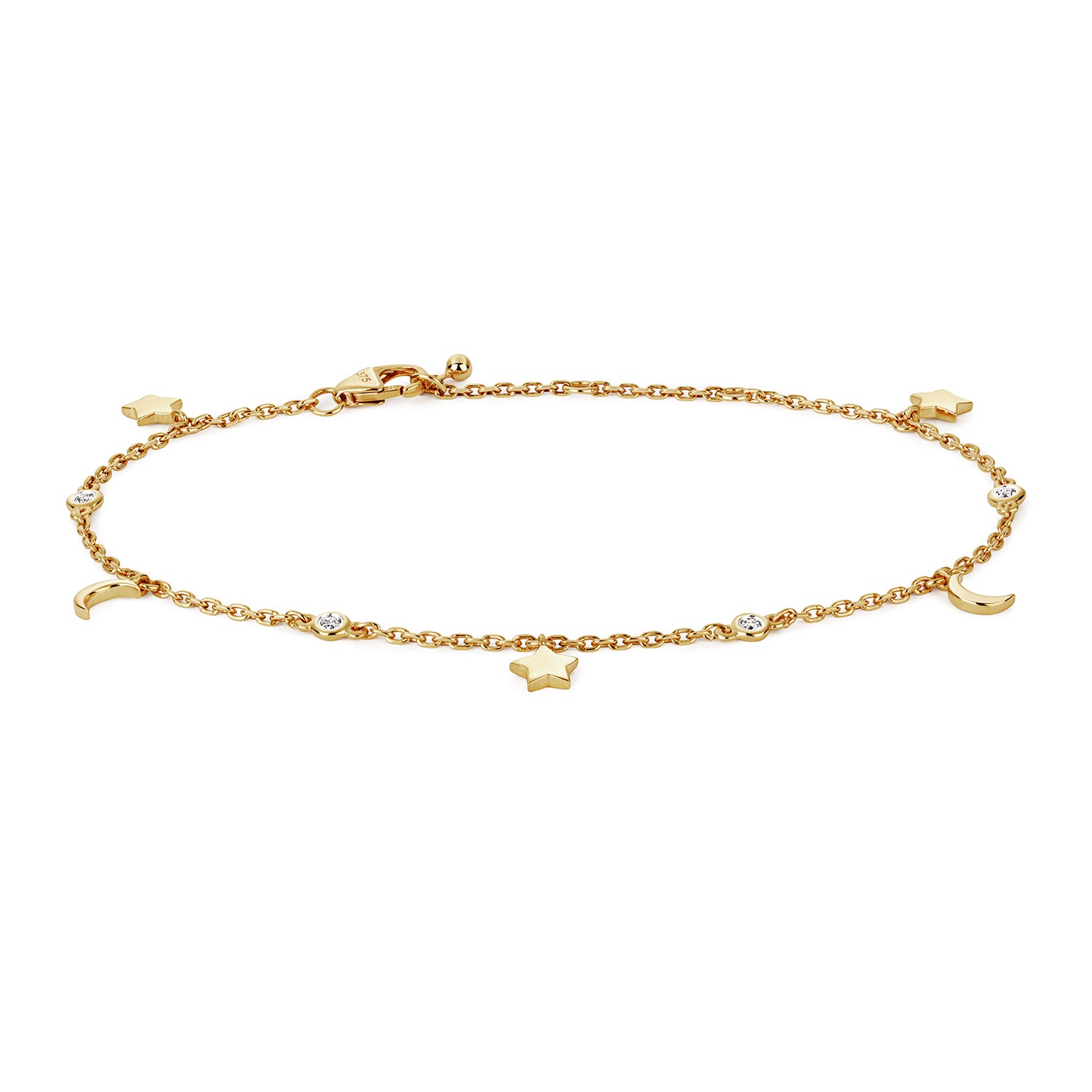 DIAMOND STAR & MOON BRACELET IN 9CT GOLD