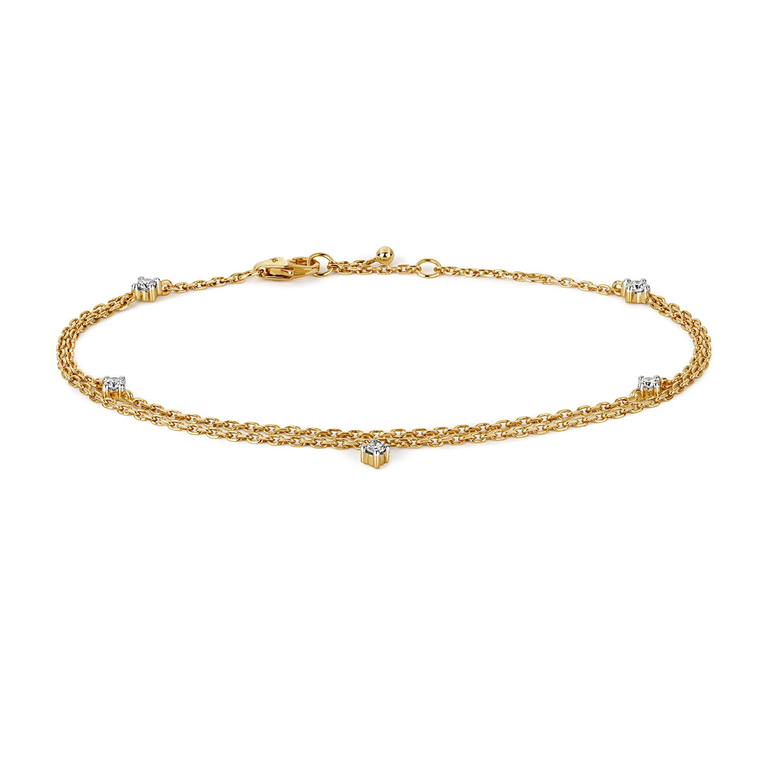 DIAMOND CHARMS BRACELET WITH DOUBLE CHAIN IN 9CT GOLD