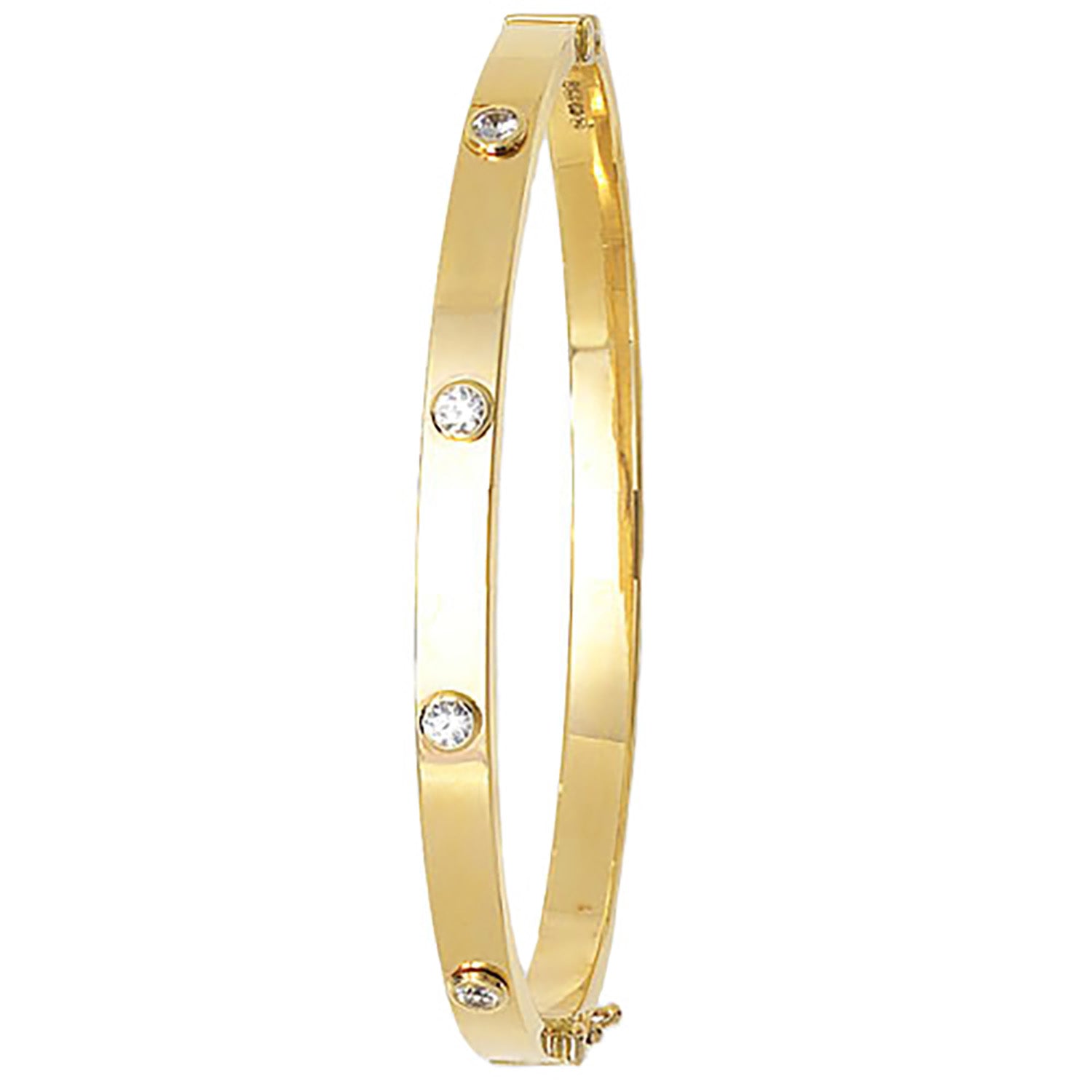 9CT GOLD CZ SET SQUARE TUBE BANGLE