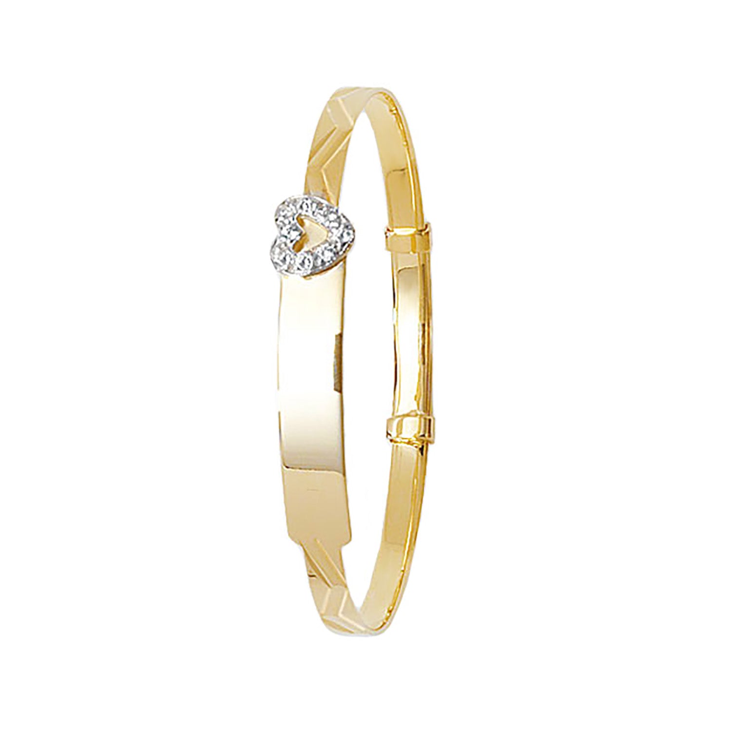 9CT GOLD BABIES' EXPANDABLE CZ HEART ID BANGLE