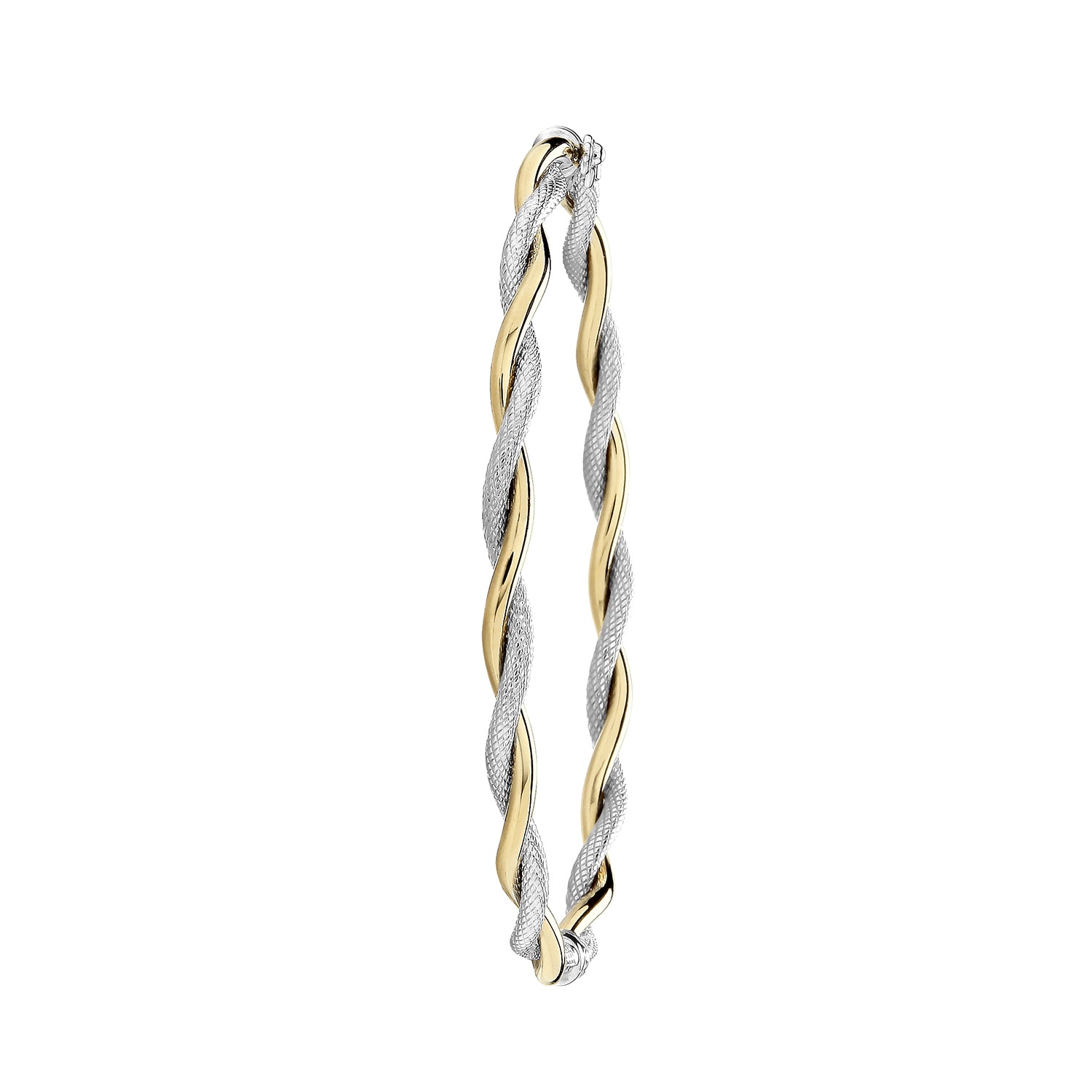 9CT GOLD 2 TONE ENTWINED HINGED BANGLE