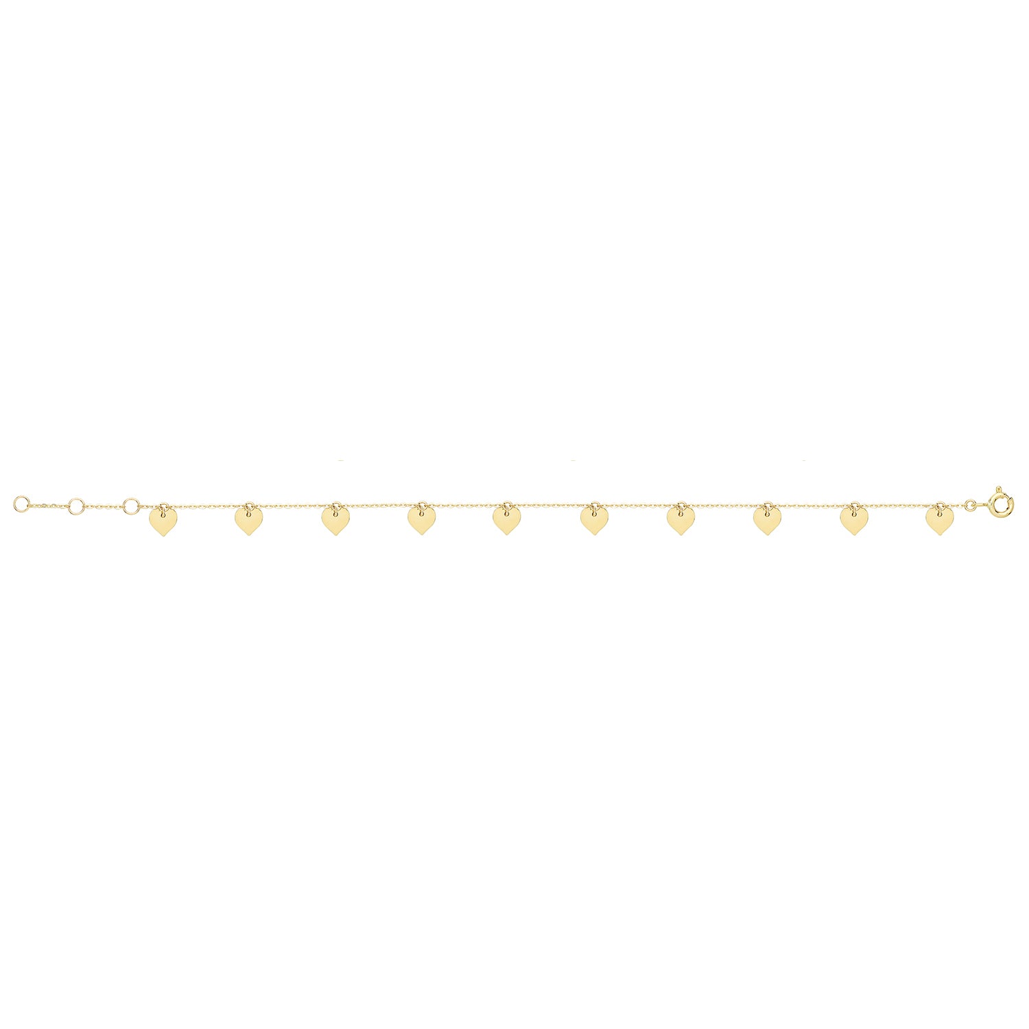 9CT GOLD HEART CHARMS BRACELET