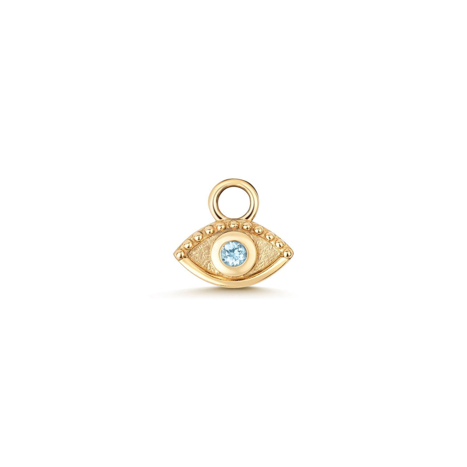 AQUAMARINE EVIL EYE EARRING CHARM IN 9CT GOLD