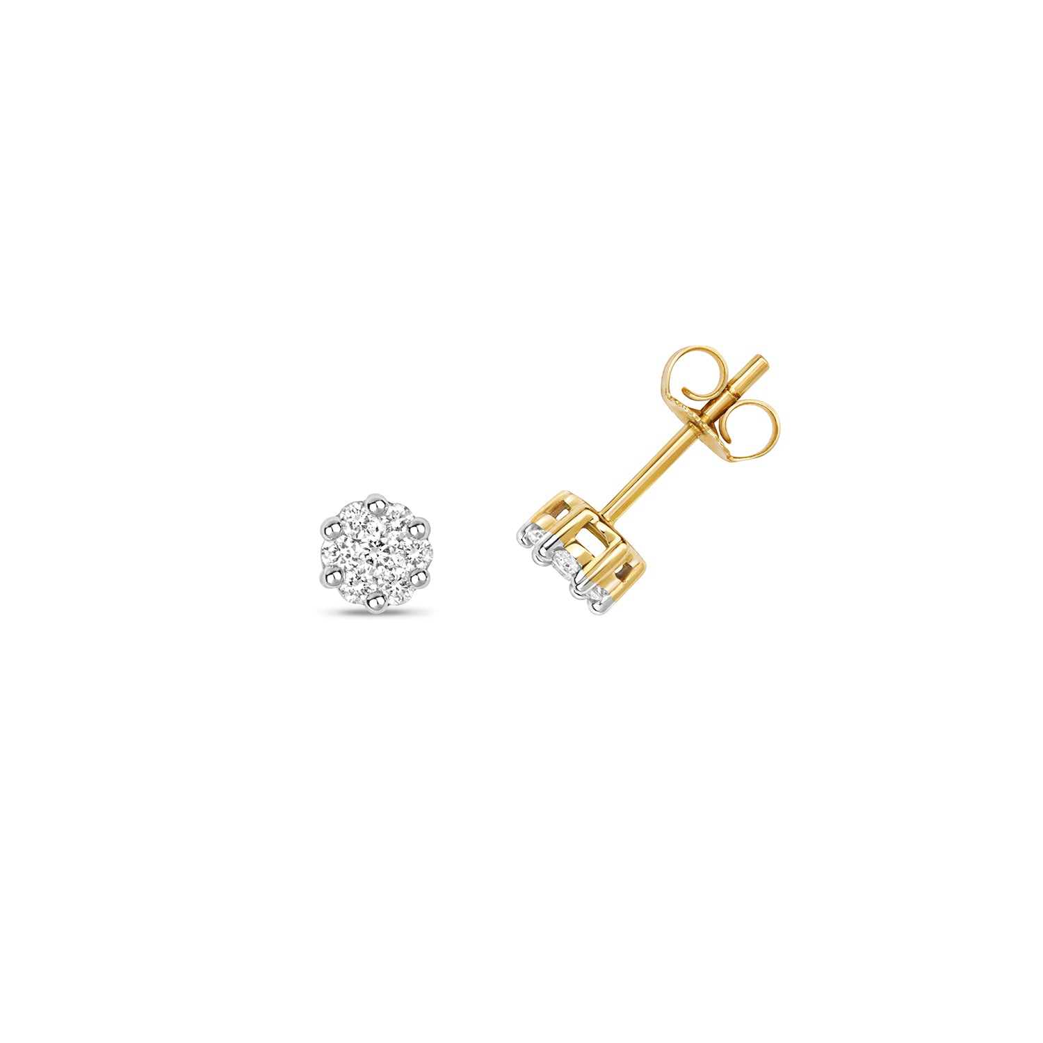 DIAMOND ROUND CUT CLUSTER STUDS IN 9CT GOLD