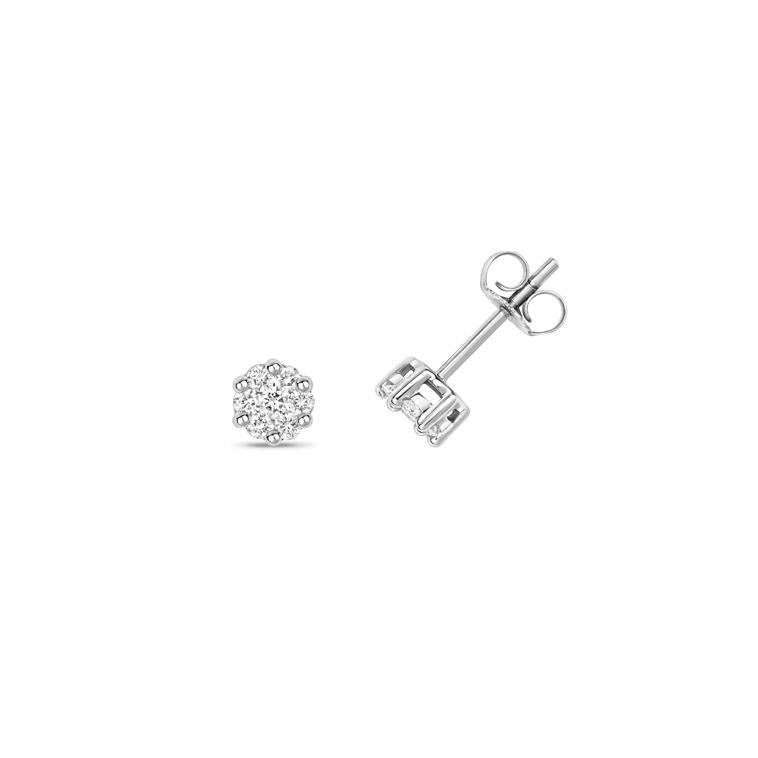 DIAMOND ROUND CUT CLUSTER STUDS IN 9CT WHITE GOLD