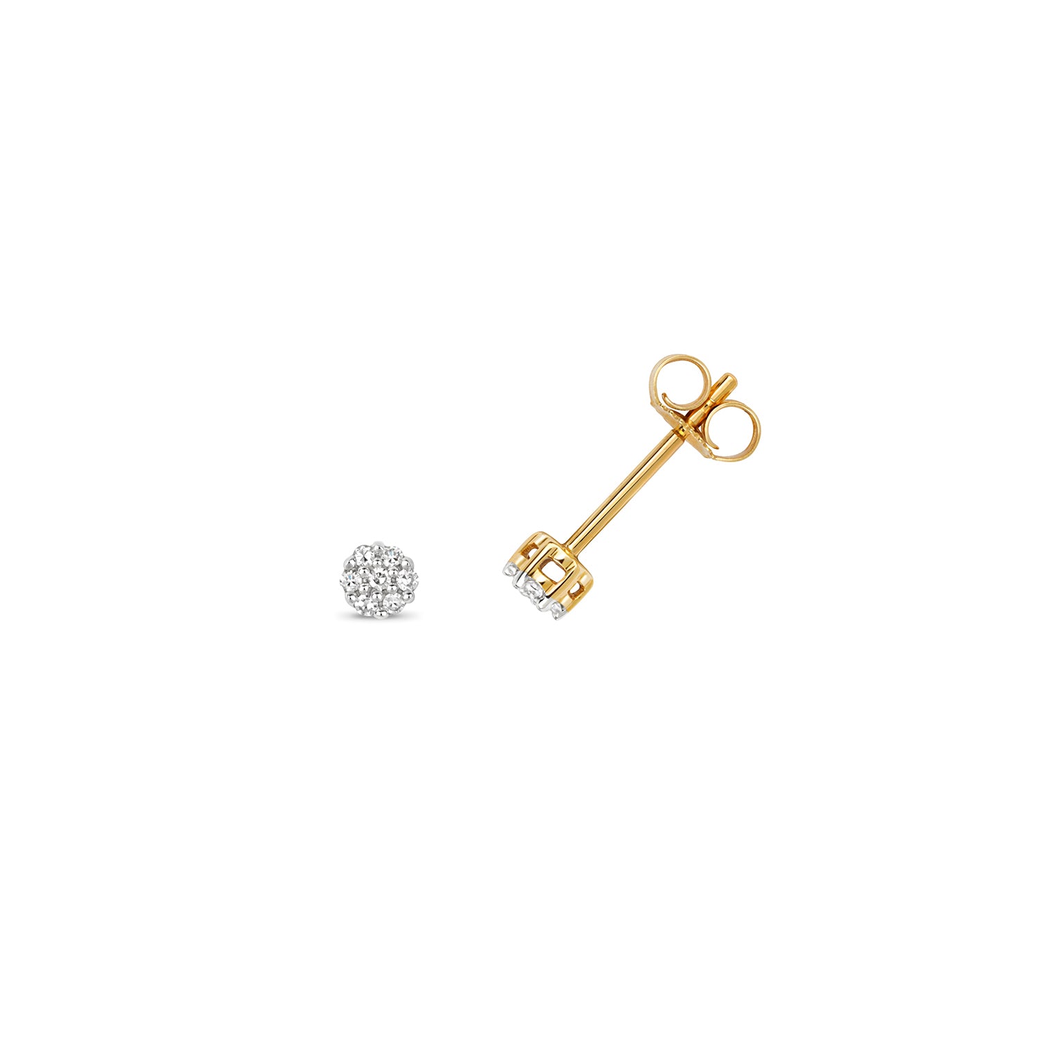 DIAMOND ROUND CUT CLUSTER STUDS IN 9CT GOLD