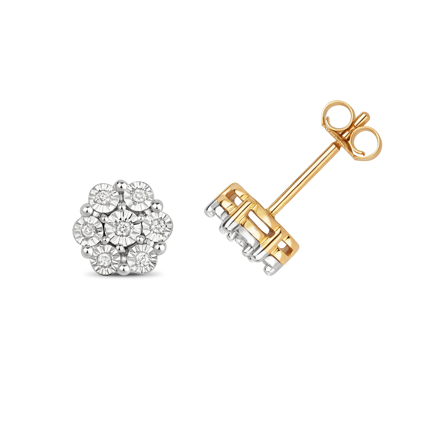 DIAMOND ILLUSION PLATE CLUSTER STUDS IN 9CT GOLD