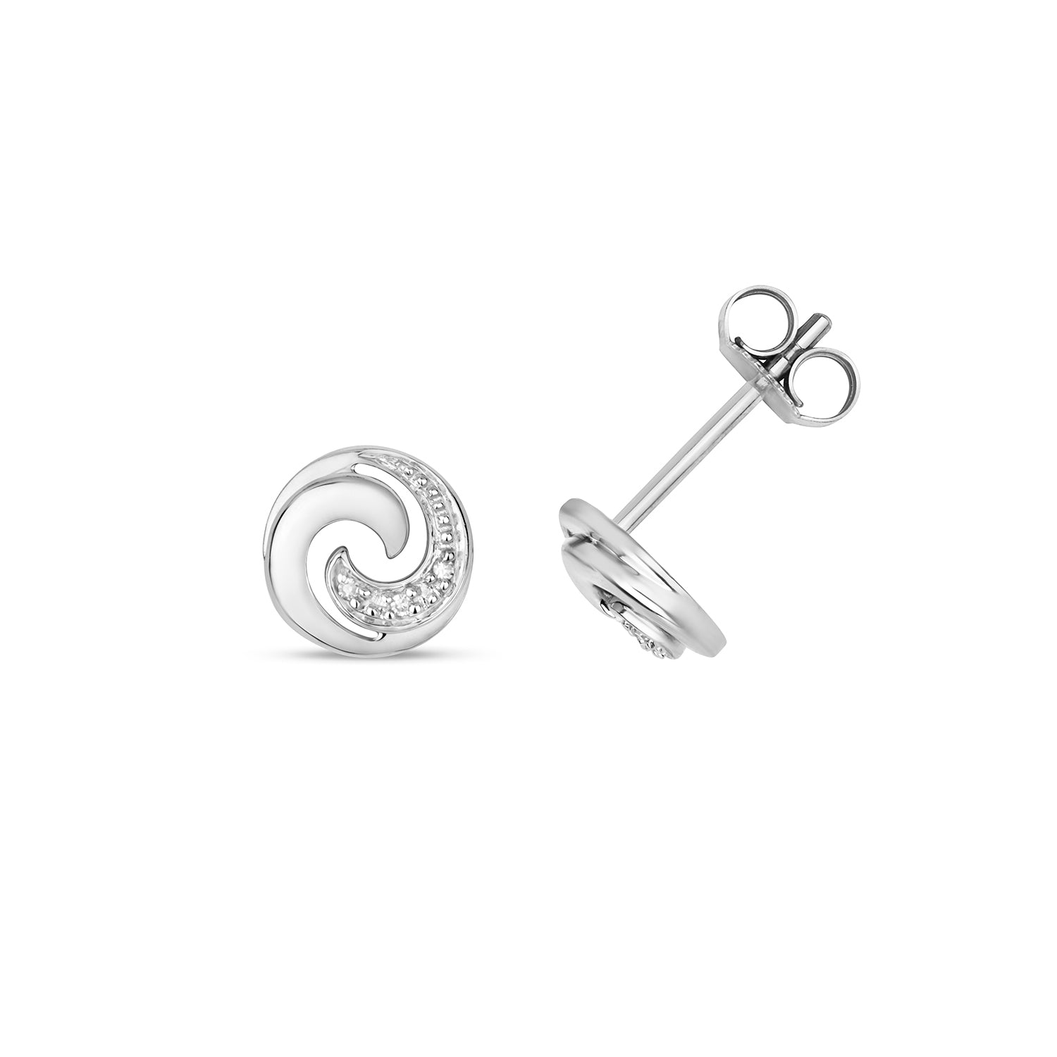 DIAMOND SWIRL STUDS IN 9CT WHITE GOLD