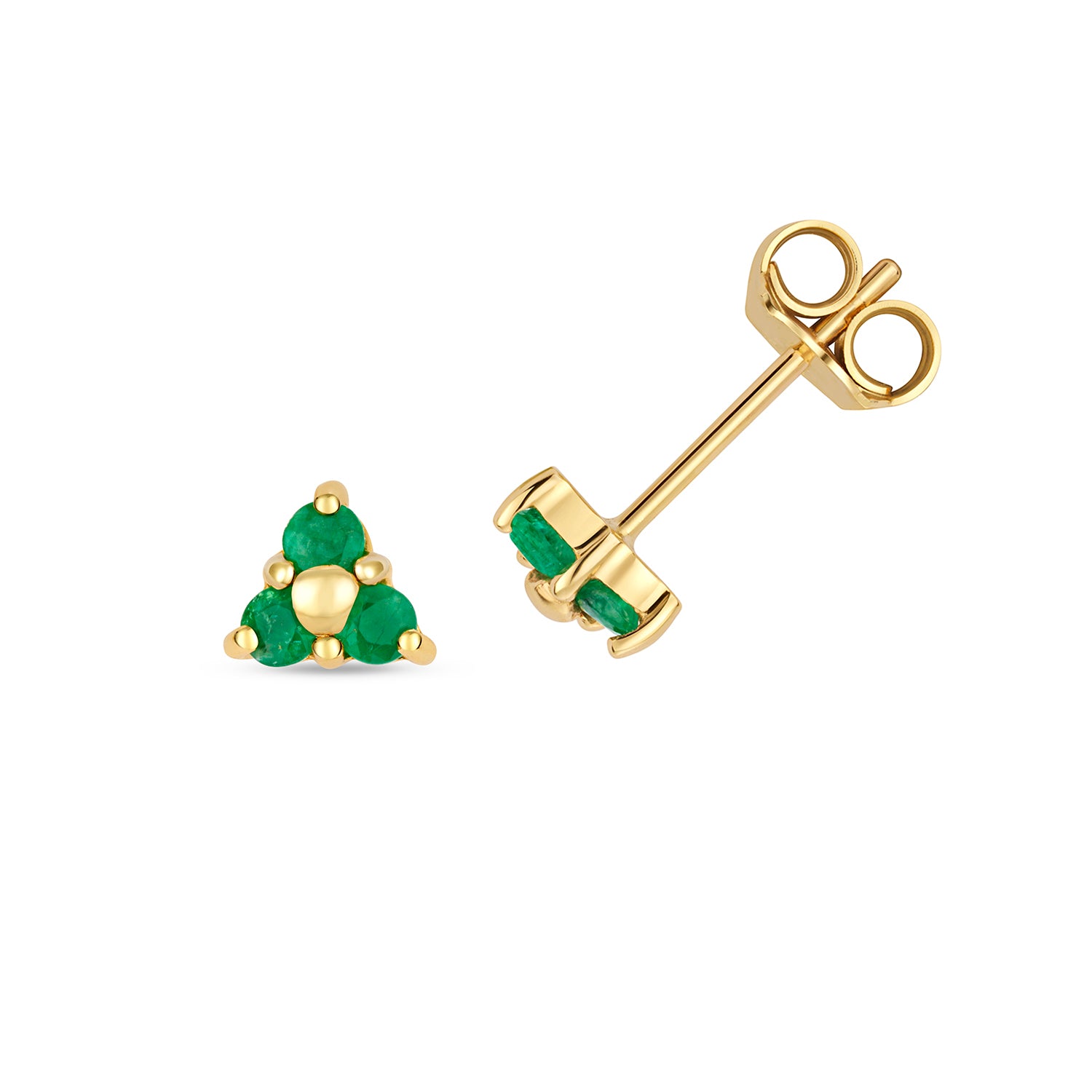 EMERALD 3 STONE STUDS IN 9CT GOLD