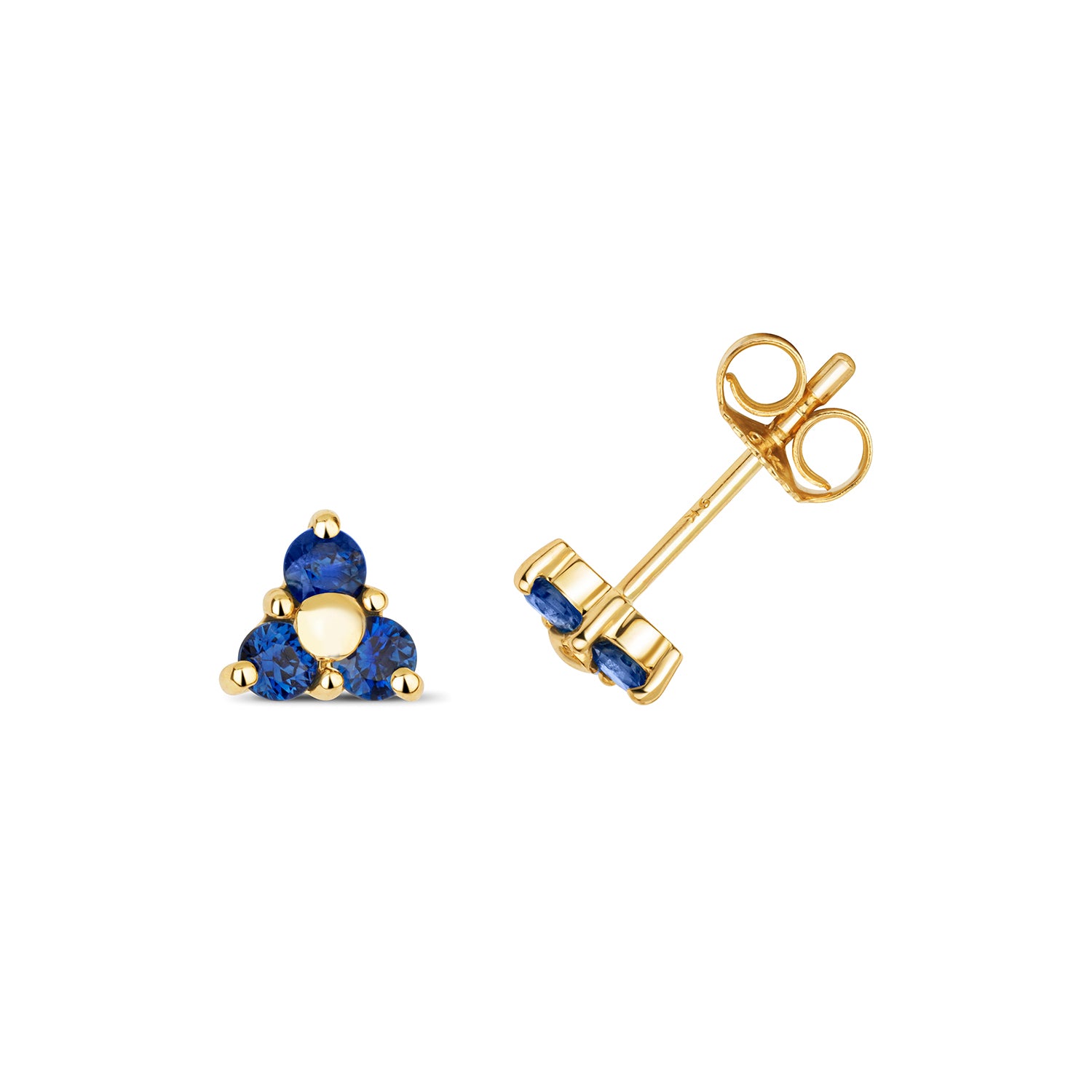 SAPPHIRE 3 STONE STUDS IN 9CT GOLD