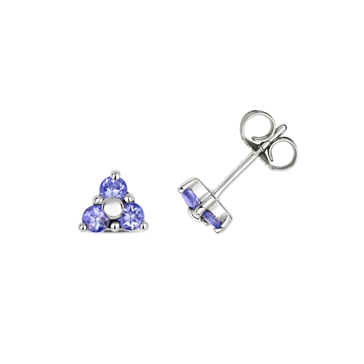 TANZANITE 3 STONE STUDS IN 9CT WHITE GOLD