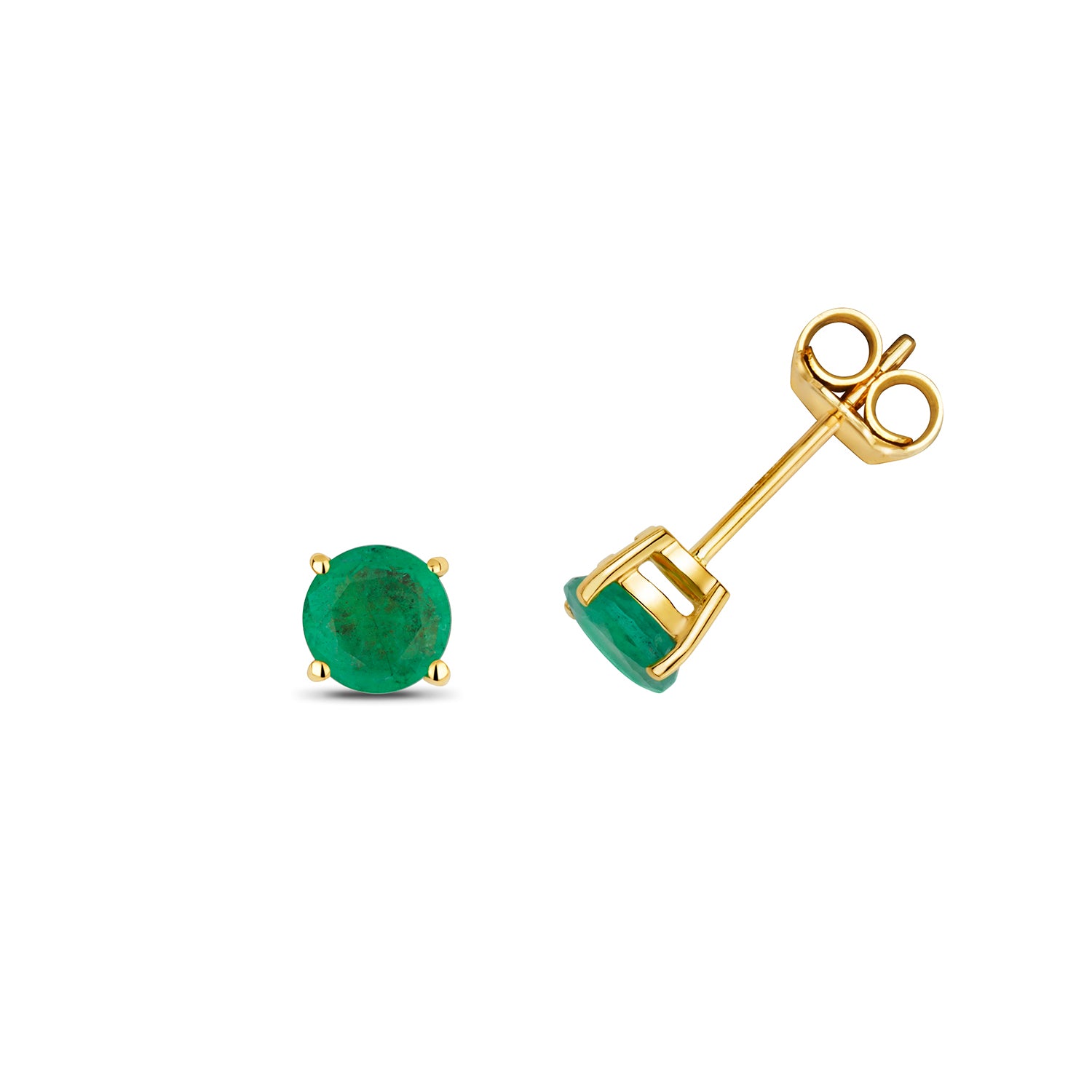 EMERALD ROUND CLAW SET STUDS IN 9CT GOLD