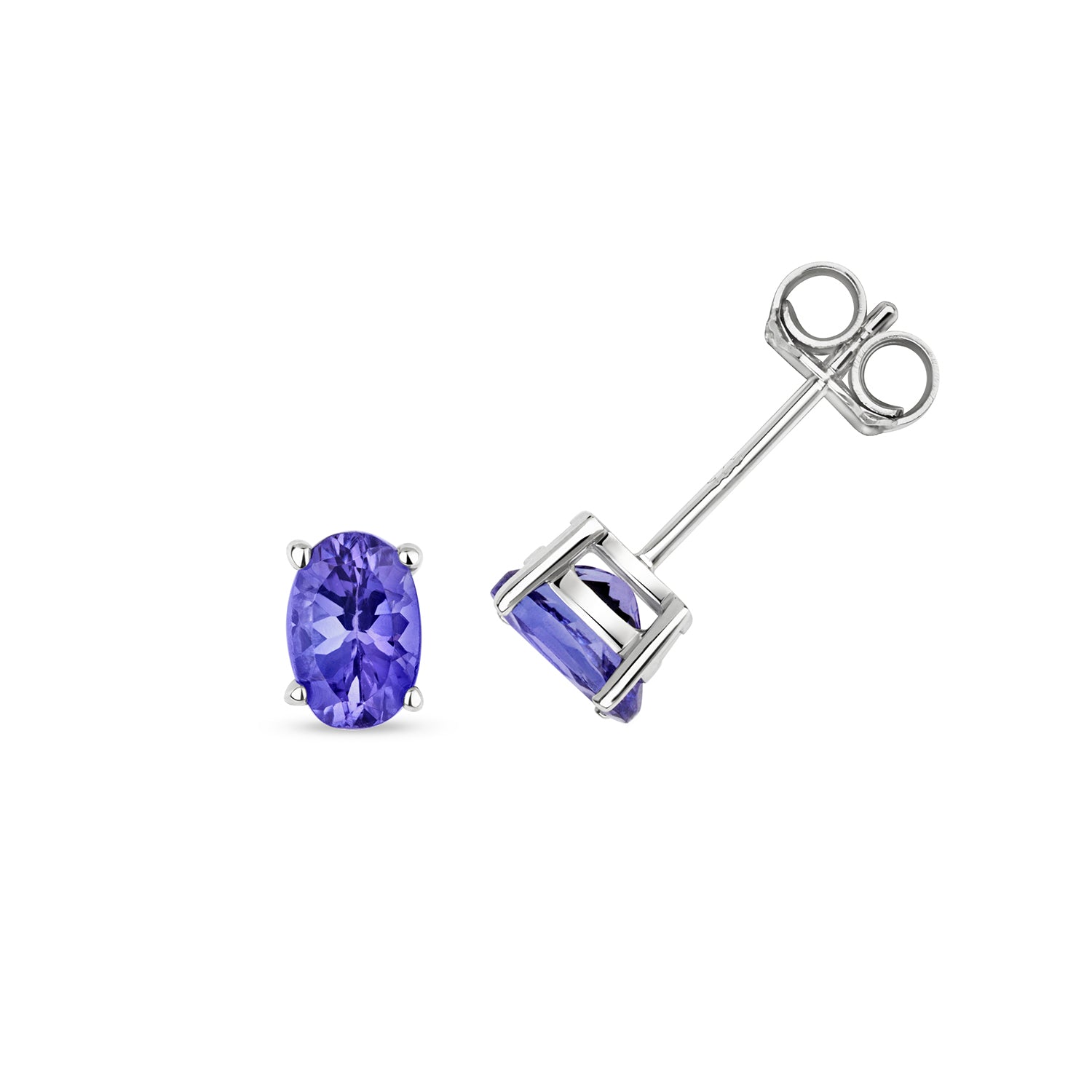 TANZANITE OVAL CLAW SET STUDS IN 9CT WHITE GOLD