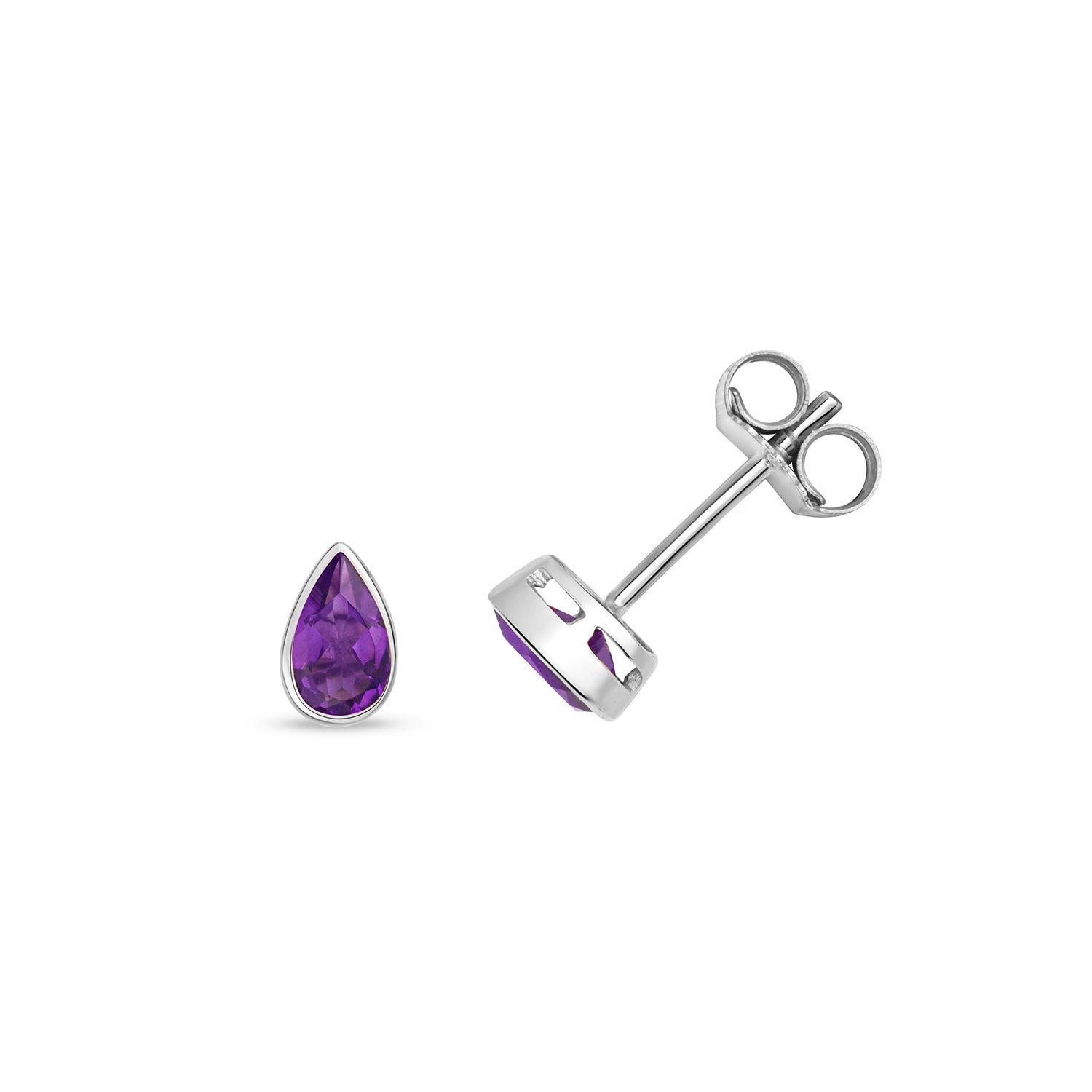 AMETHYST PEAR SHAPE RUBOVER STUDS IN 9CT WHITE GOLD