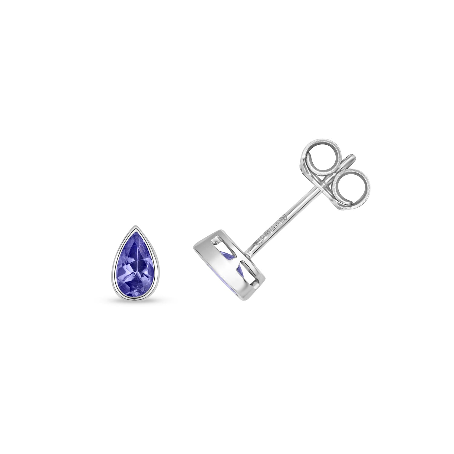 TANZANITE PEAR SHAPE RUBOVER STUDS IN 9CT WHITE GOLD