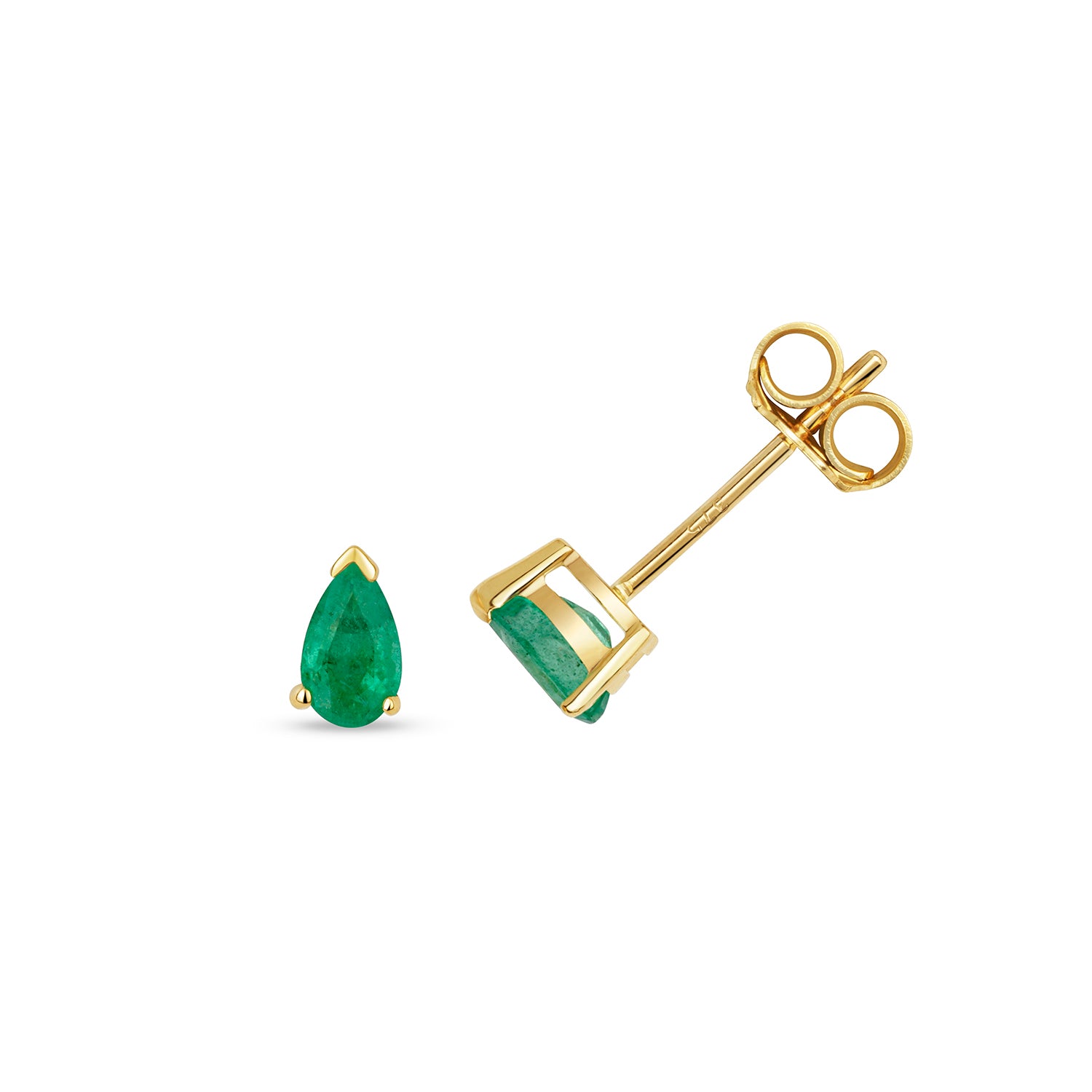 EMERALD PEAR SHAPE CLAW SET STUDS IN 9CT GOLD