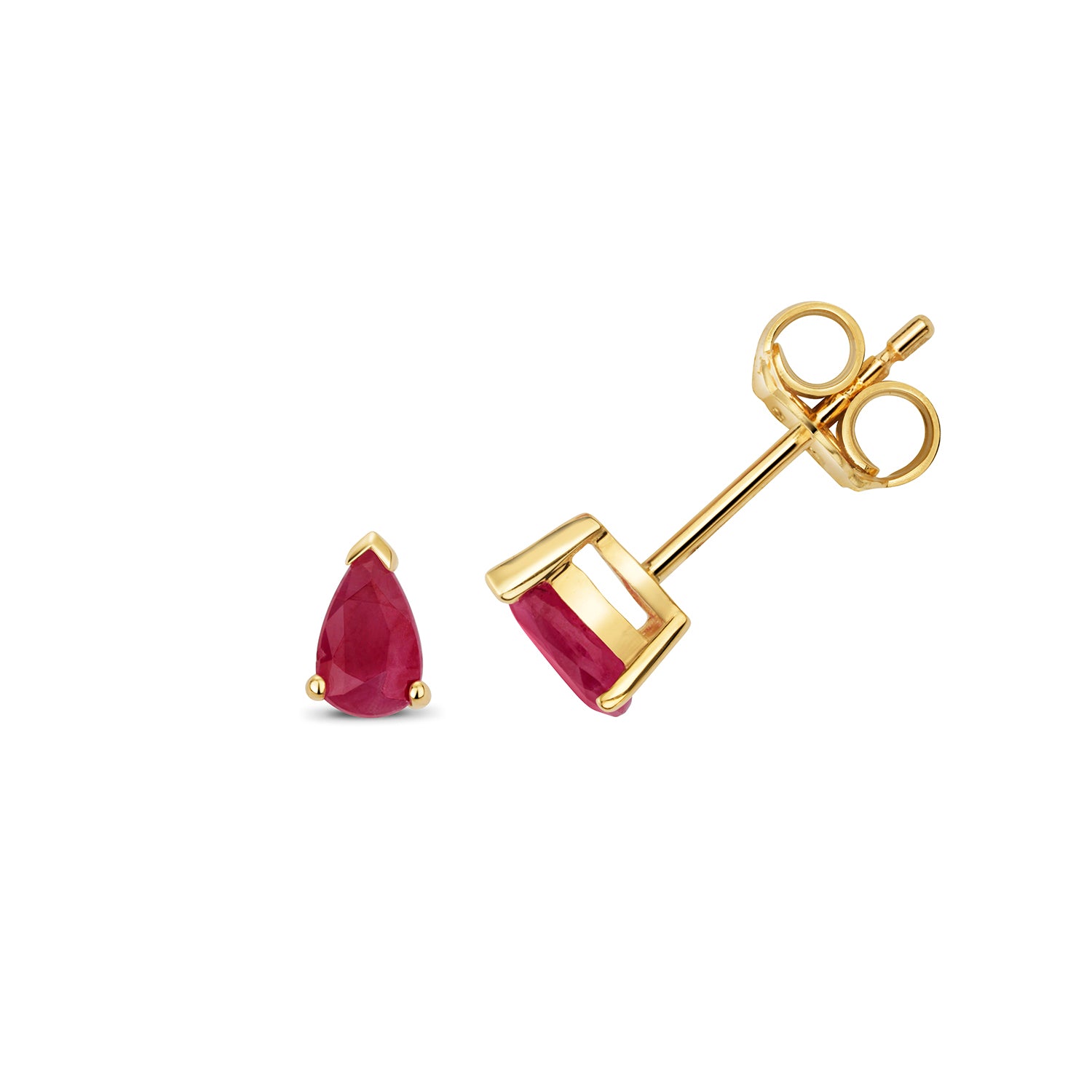 RUBY PEAR SHAPE CLAW SET STUDS IN 9CT GOLD