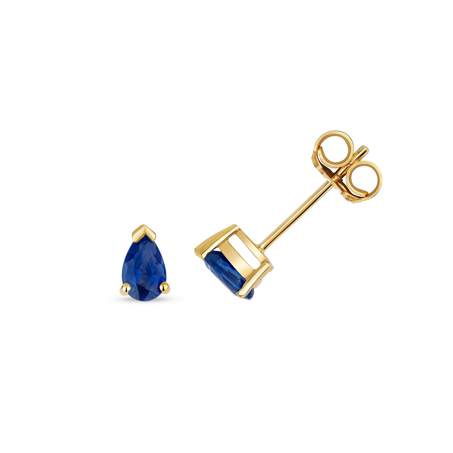 SAPPHIRE PEAR SHAPE CLAW SET STUDS IN 9CT GOLD