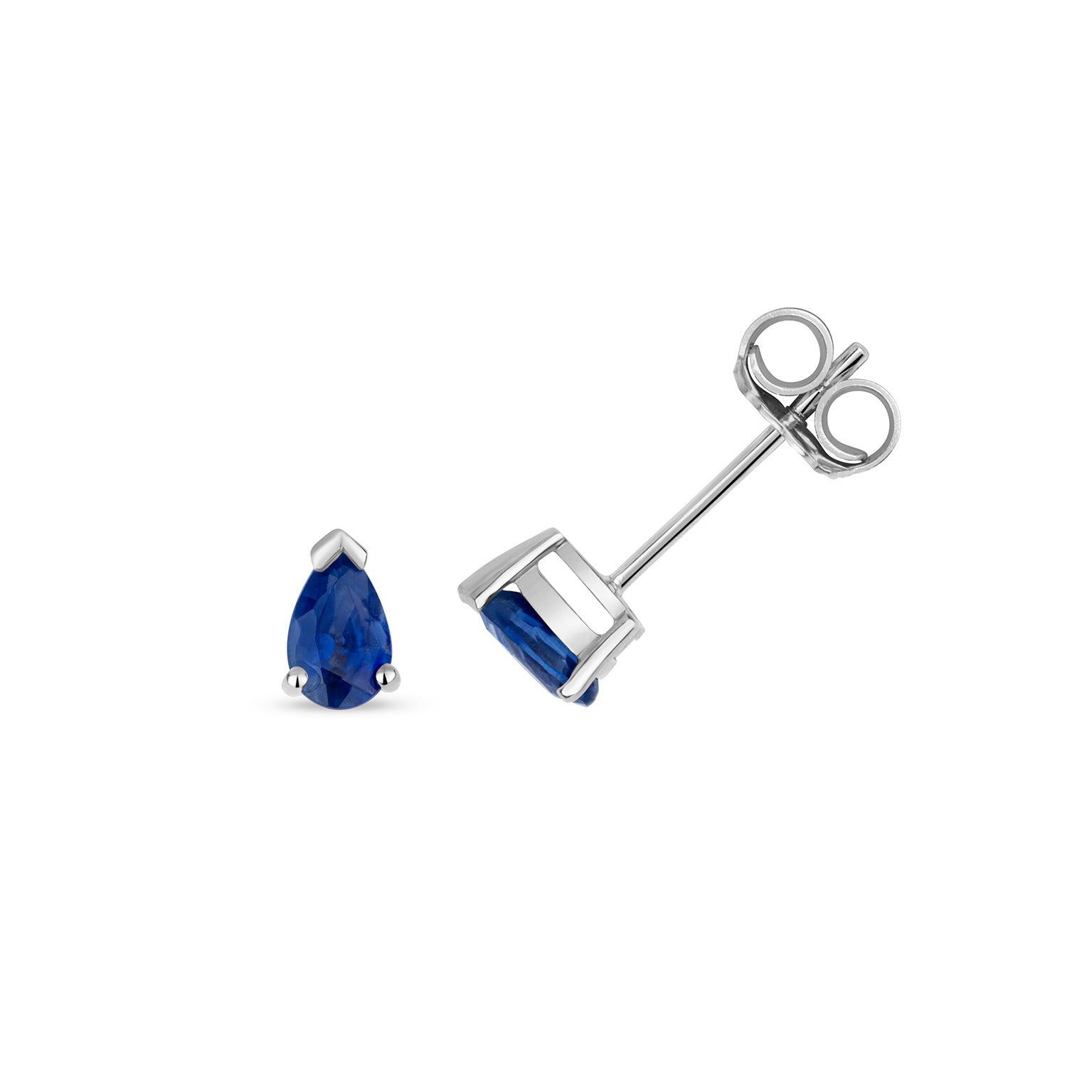 SAPPHIRE PEAR SHAPE CLAW SET STUDS IN 9CT WHITE GOLD