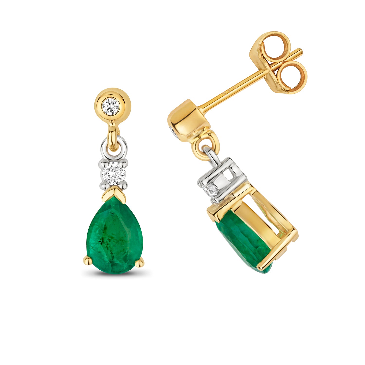 DIAMONDS & EMERALD PEAR SHAPE DROPS IN 9CT GOLD