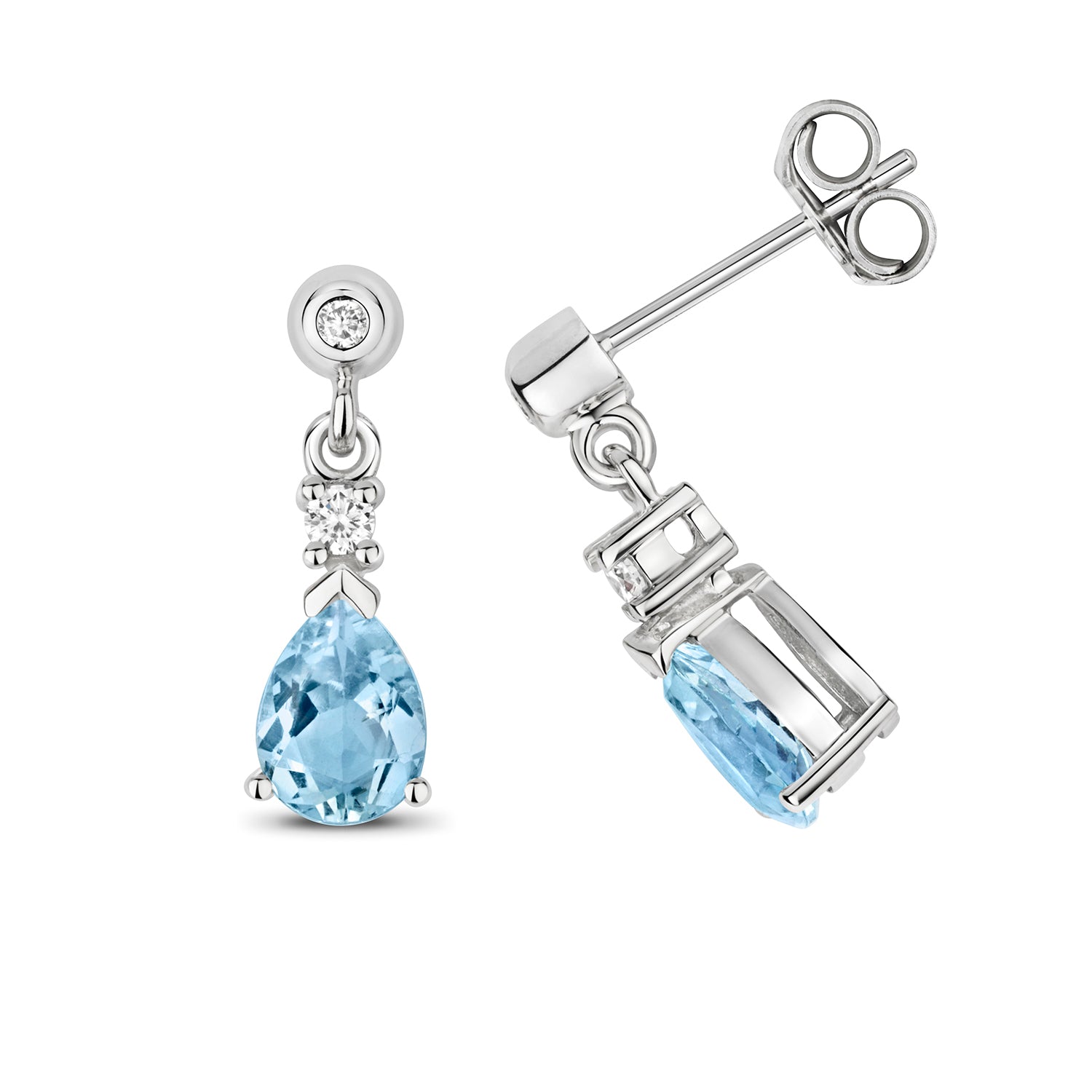 DIAMONDS & AQUAMARINE PEAR SHAPE DROPS IN 9CT WHITE GOLD