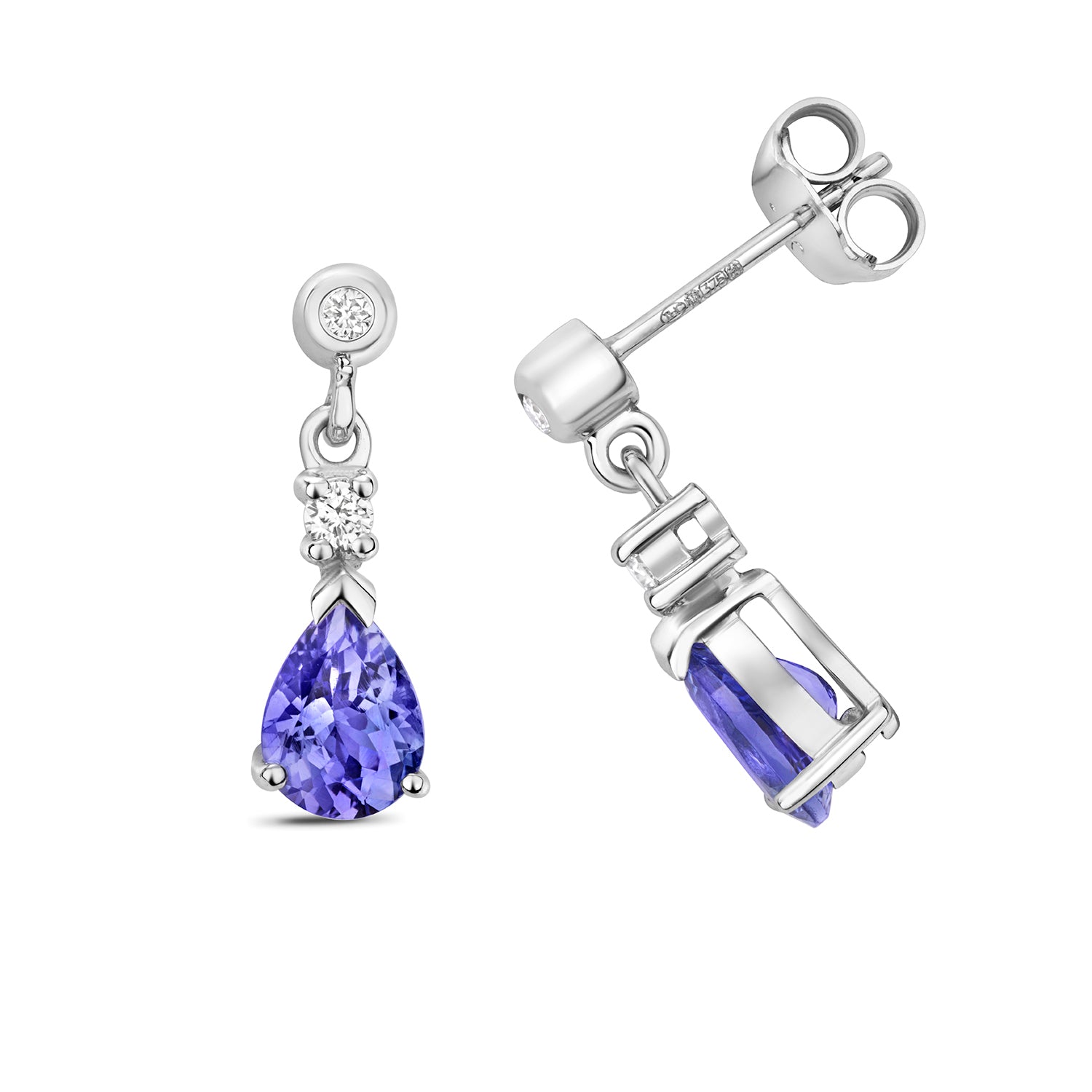 DIAMONDS & TANZANITE PEAR SHAPE DROPS IN 9CT WHITE GOLD