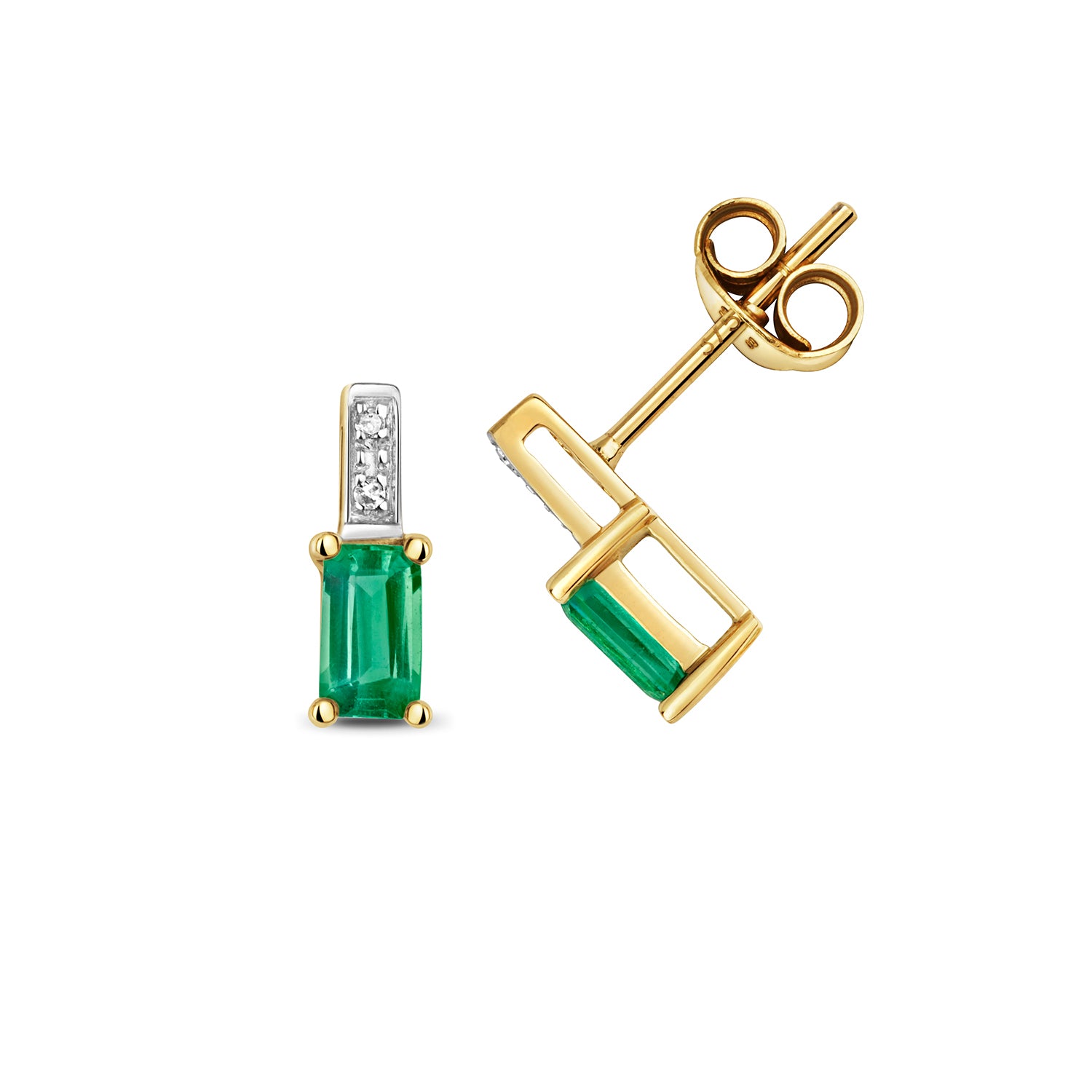 DIAMOND & EMERALD OCTAGON CLAW SET STUDS IN 9CT GOLD