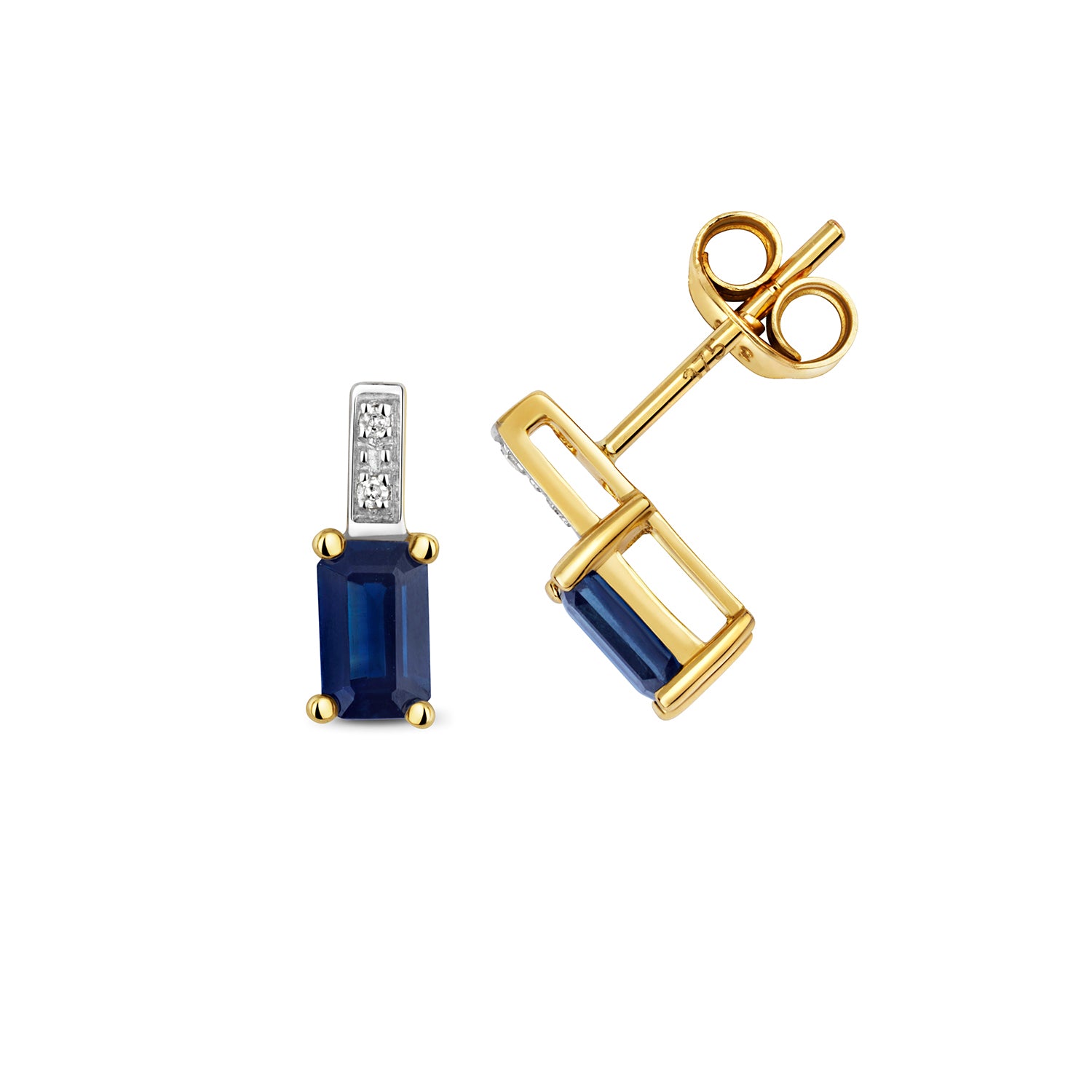 DIAMOND & SAPPHIRE OCTAGON CLAW SET STUDS IN 9CT GOLD