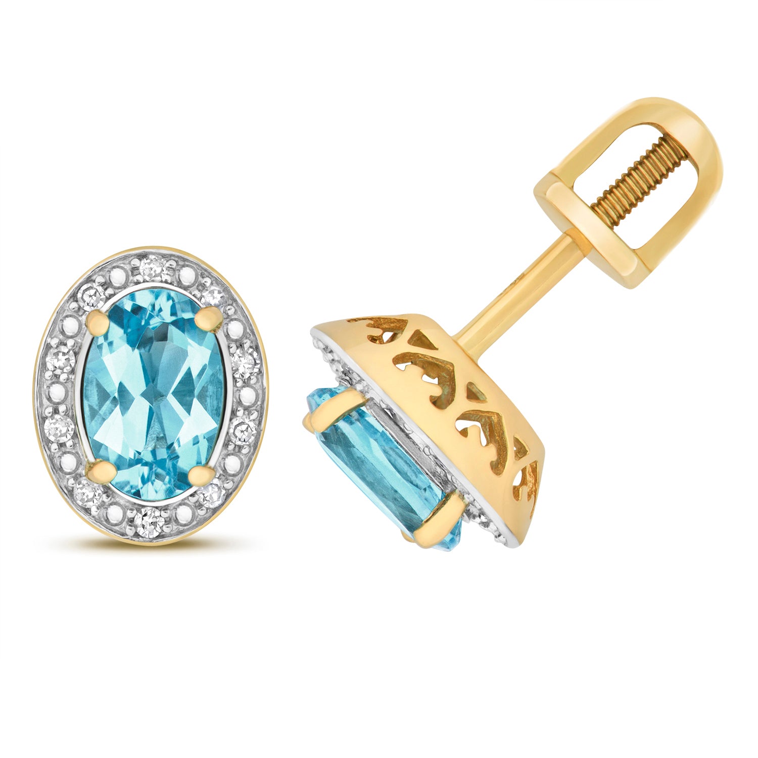 DIAMOND & LIGHT SWISS BLUE TOPAZ OVAL CLUSTER STUDS IN 9CT GOLD