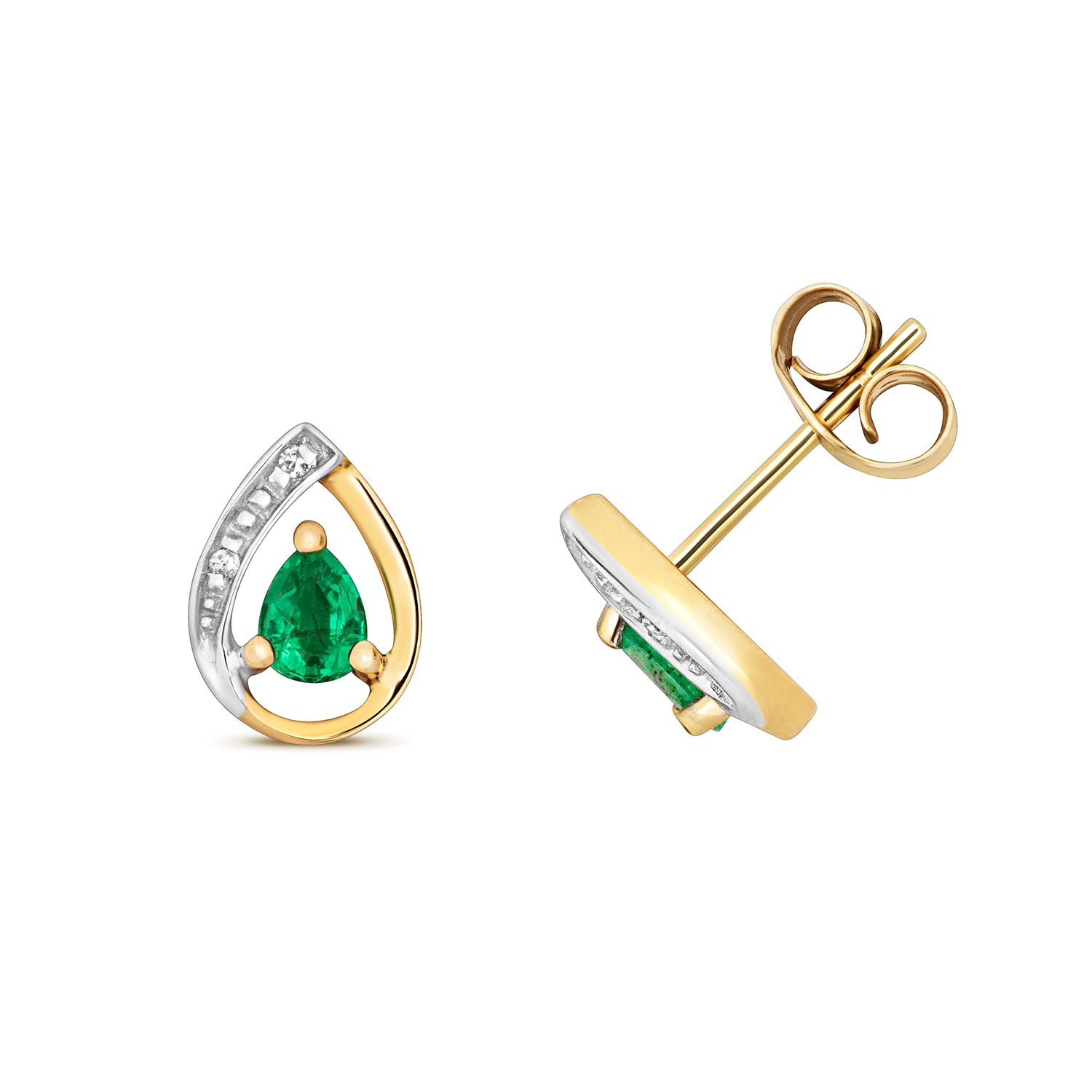 DIAMOND & EMERALD PEAR SHAPE STUDS IN 9CT GOLD