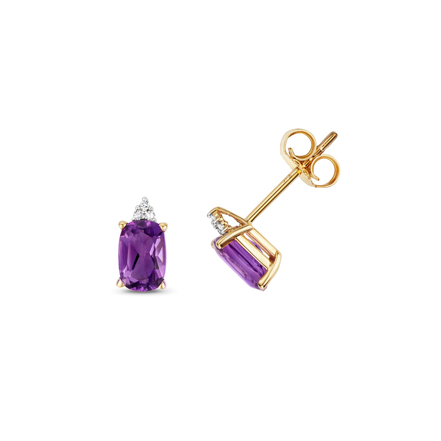 DIAMOND & AMETHYST OVAL CLAW SET STUDS IN 9CT GOLD