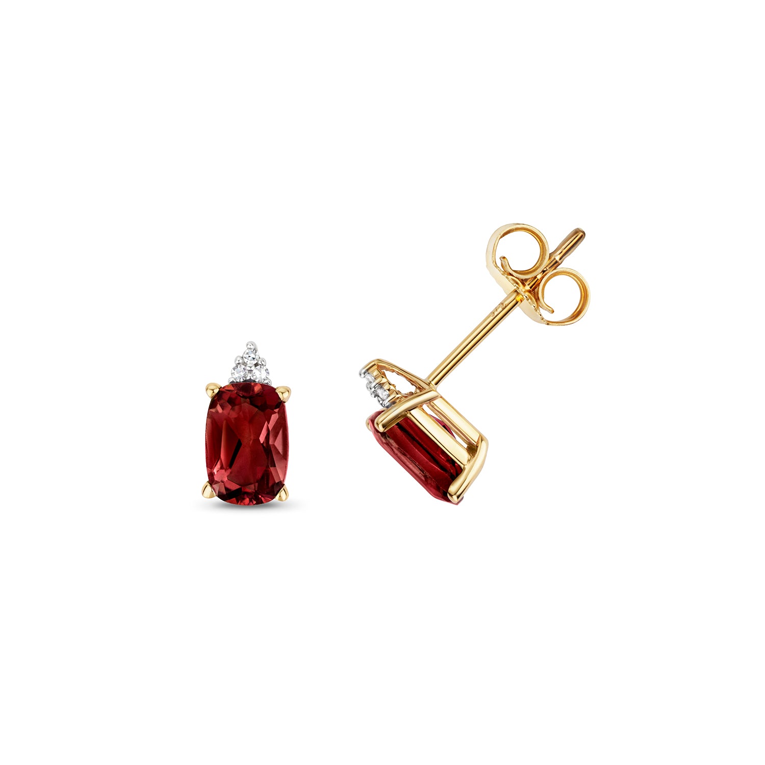 DIAMOND & GARNET OVAL CLAW SET STUDS IN 9CT GOLD